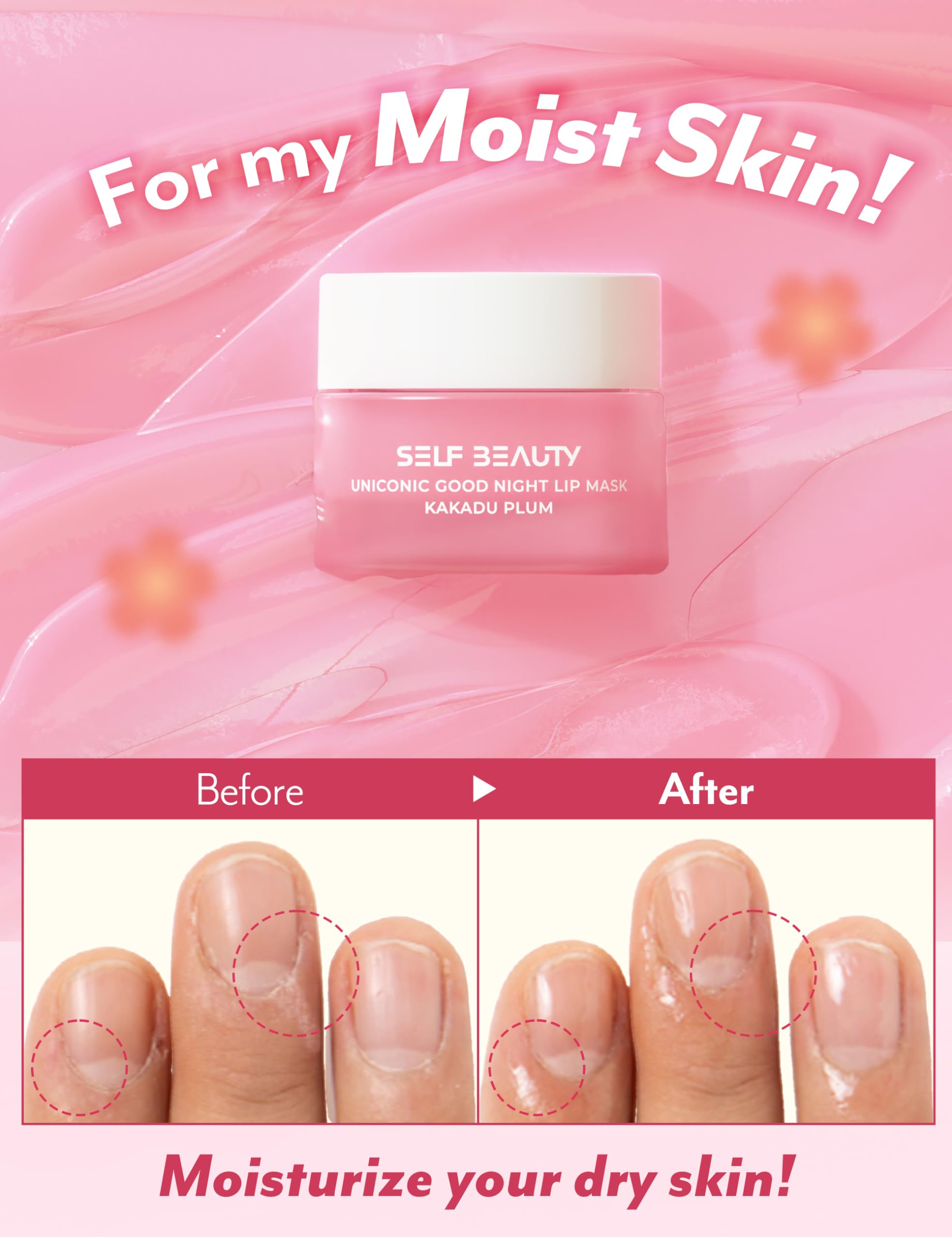 SelfBeauty Lip Mask with Kakadu Plum & Vitamin C - Vegan Lip Balm for Daily Moisturizing & Overnight Hydration, Intensive Lip Repair Treatment with Exfoliating Scrub (0.51 fl.oz) - Perfect for Dry Lips, Night Care & Pre-Makeup Prep