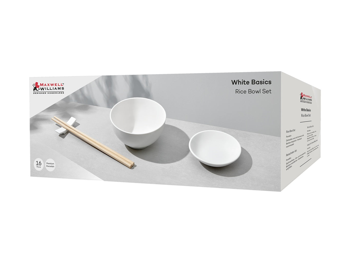 Premium Maxwell & Williams White Basics Rice Bowl Set - 16-Piece Dinnerware Gift Box for Asian Cuisine, Home Dining & Entertaining