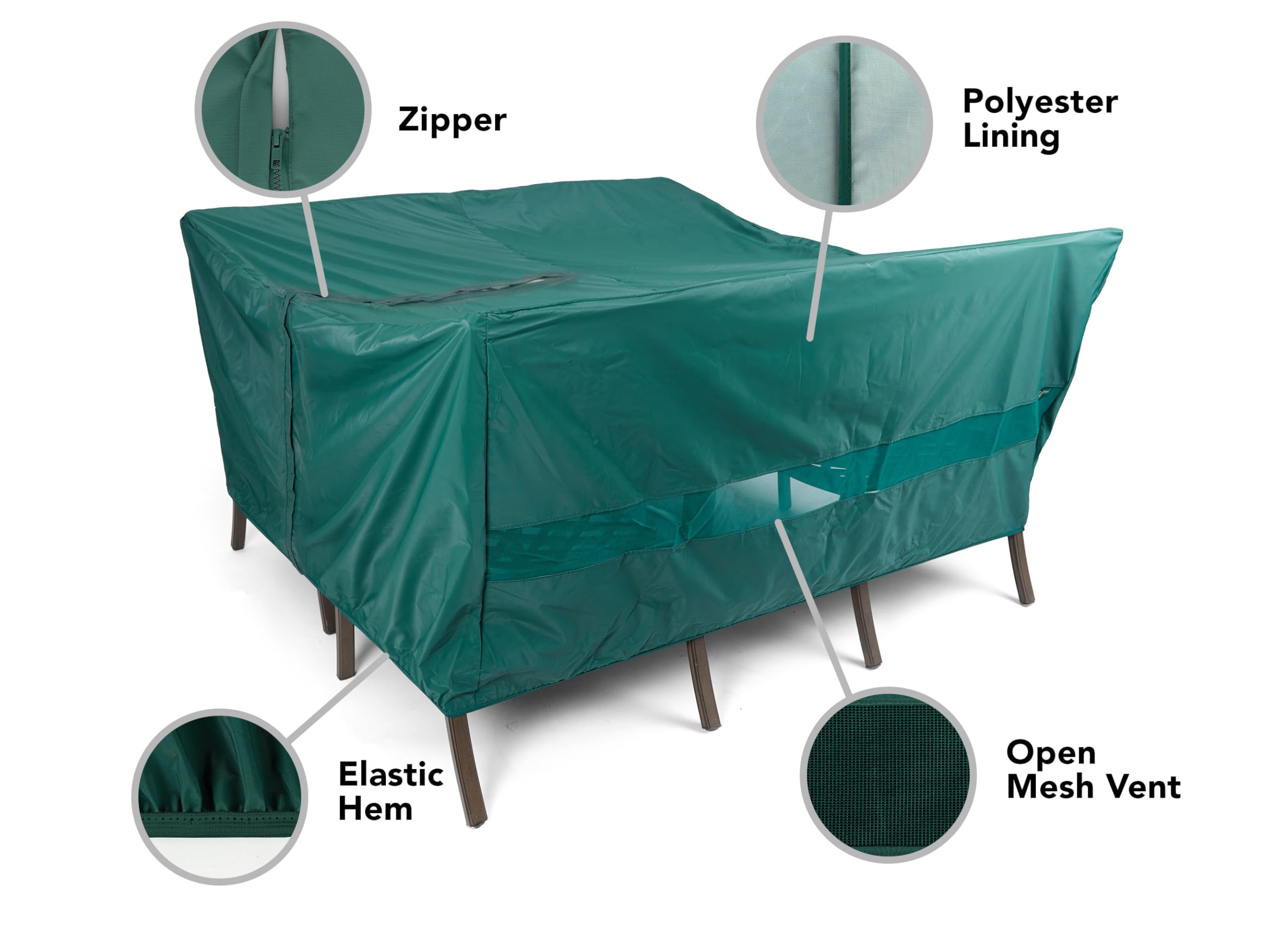 Square Dining Table and Chair Cover Set - Lightweight Weatherproof Patio Furniture Protector with Elastic Hem & Umbrella Hole (90x90x40 Inches, Green) - Perfect for Outdoor Dining, BBQ, and Garden Party Protection