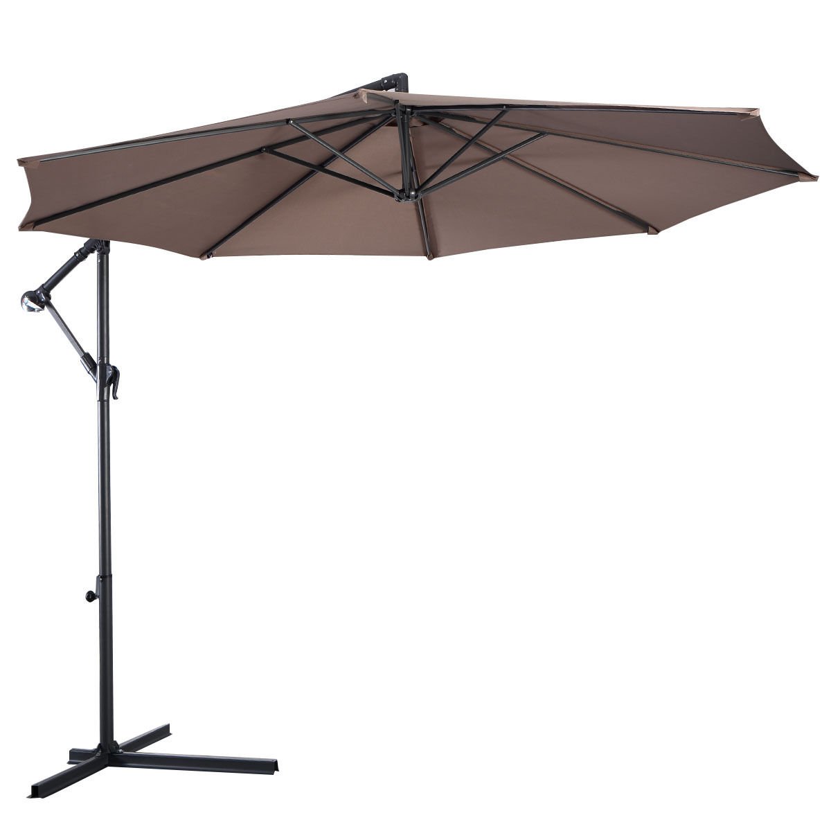 Offset Patio Umbrella with Cross Base - Adjustable Sun Shade for Outdoor Market, Beach & Backyard - Portable Tan Hanging Umbrella for Perfect Shade Angles | Ideal for Poolside, Picnics & Outdoor Dining