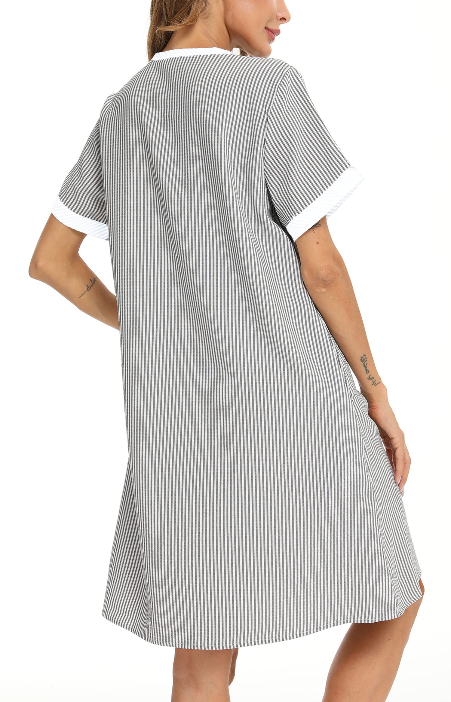 YOZLY Women's Short Sleeve House Dress - Comfortable Cotton Duster Robe with Pockets | Perfect for Lounging, Morning Coffee & Relaxing at Home