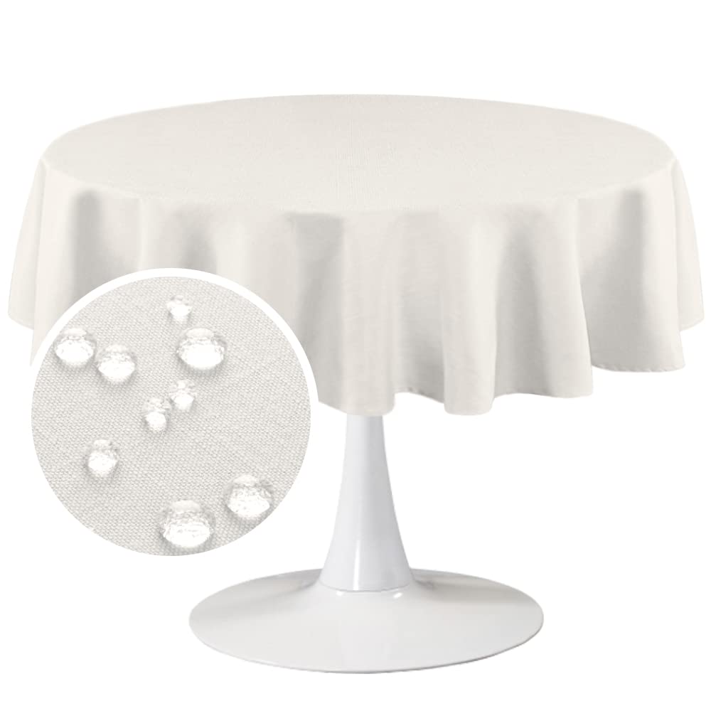 Premium Round Tablecloth 60 Inch - Wrinkle Resistant & Waterproof Washable Linen Fabric - Ivory White Table Cover for Kitchen, Dining Room, Outdoor Parties & Picnics