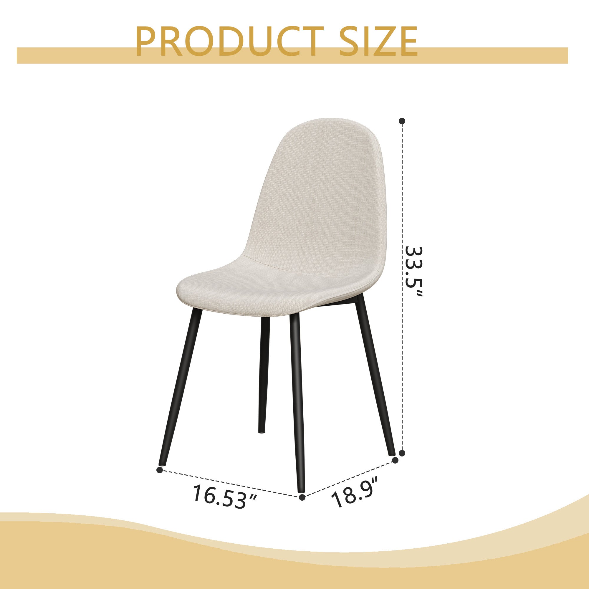 4-Piece Modern Dining Chairs Set - Linen Padded Seats with Sturdy Black Metal Legs (Beige) - Perfect for Kitchen, Dining Room, Home & Office Use