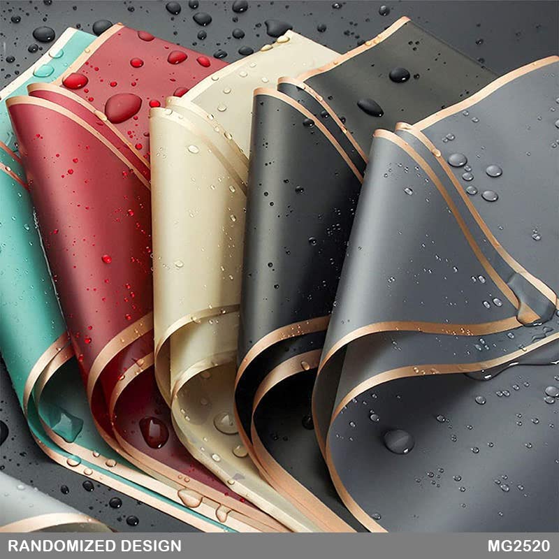 Premium Waterproof Golden Border Gift Wrapping Paper - 10 Sheets Pack | Korean Style Bouquet Wrapping for Birthdays, Weddings & Special Occasions | Arts & Crafts, DIY Gift Presentation | Random Color Mix