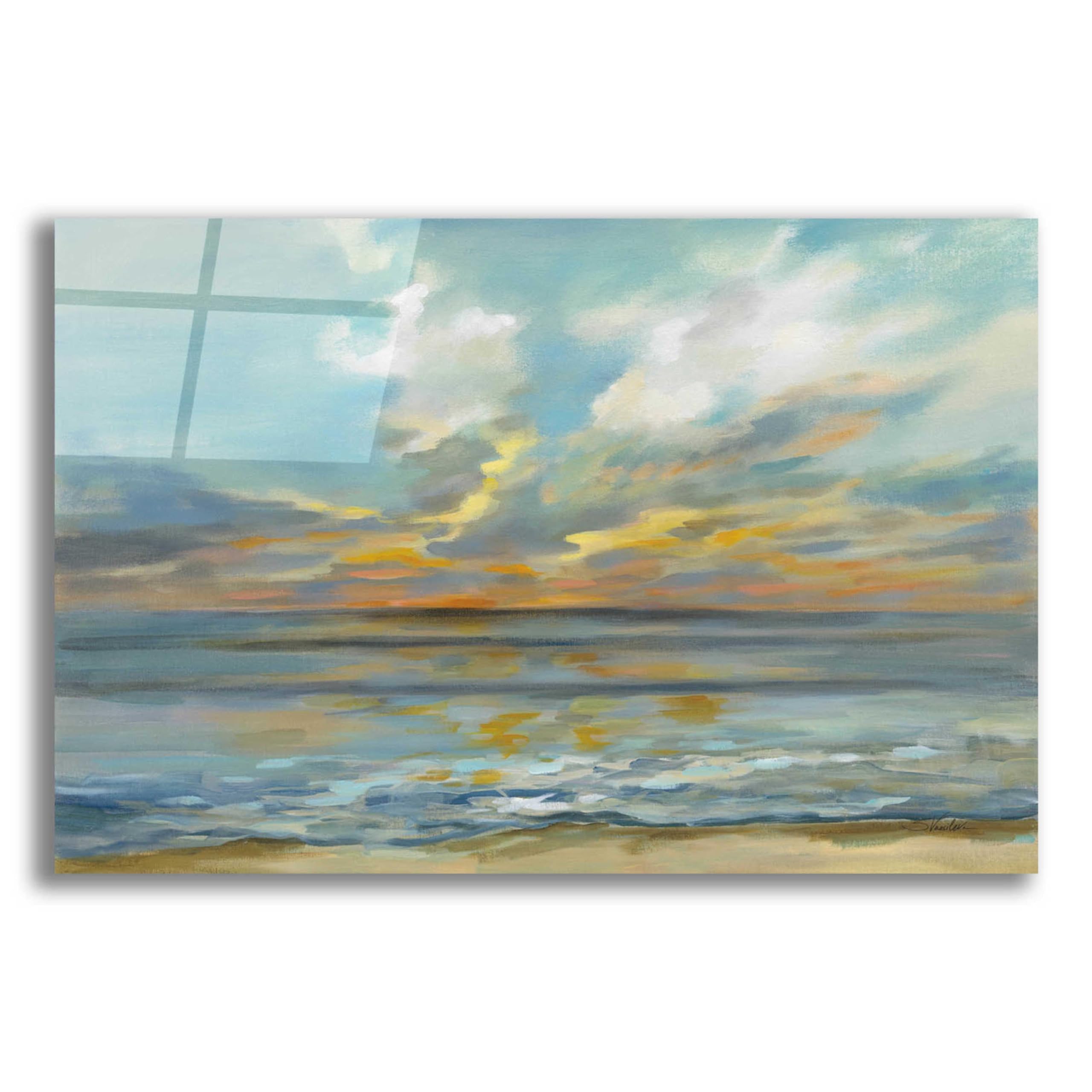 Silvia Vassileva 'Rhythmic Sunset Waves' Acrylic Glass Wall Art - 24x16 Inches Modern Abstract Ocean Painting for Living Room, Bedroom & Office Decor