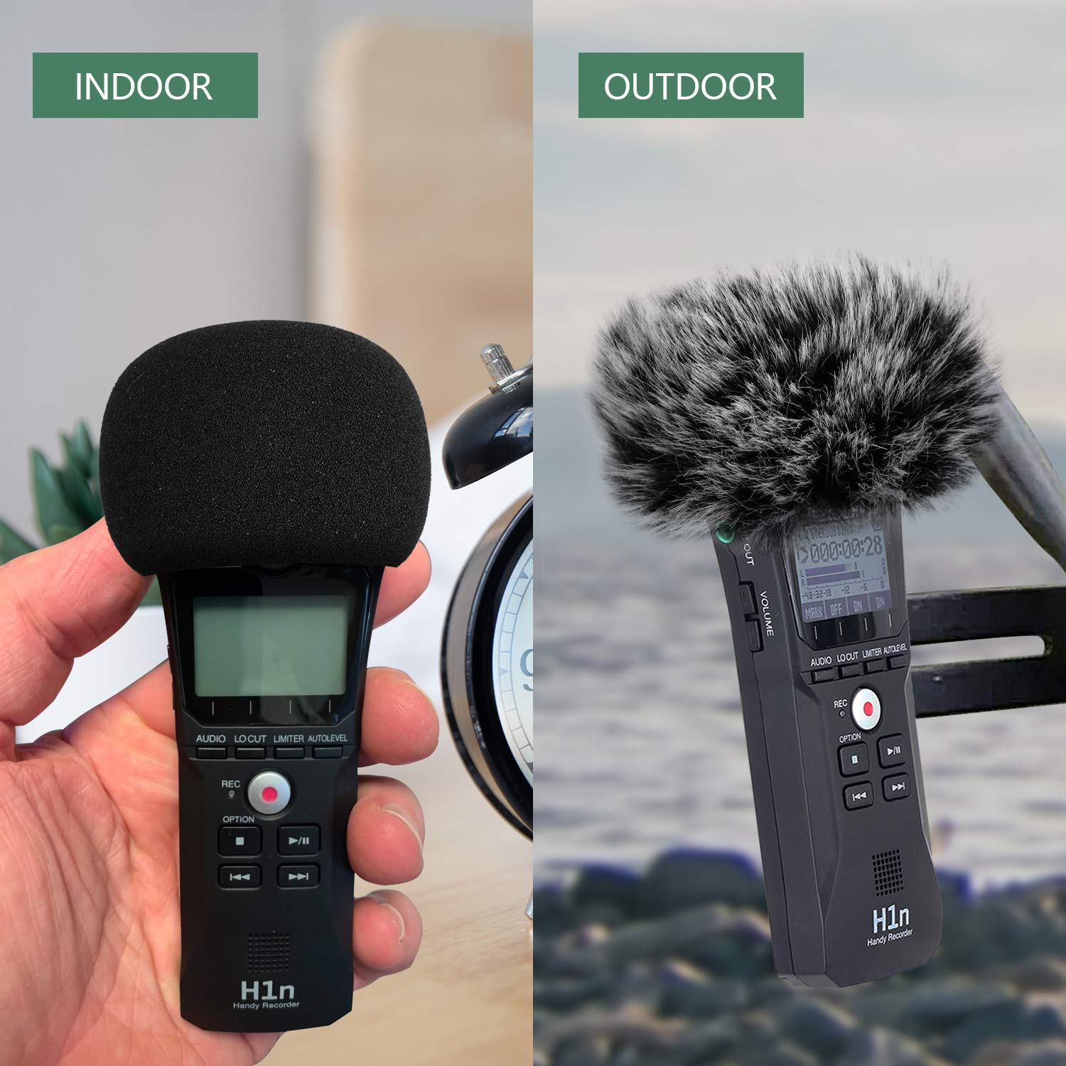 ChromLives Microphone Windscreen - Furry & Foam 2-Pack Wind Cover for Zoom H1/H1n, Apogee Mic - Professional Studio & Outdoor Recording Accessories