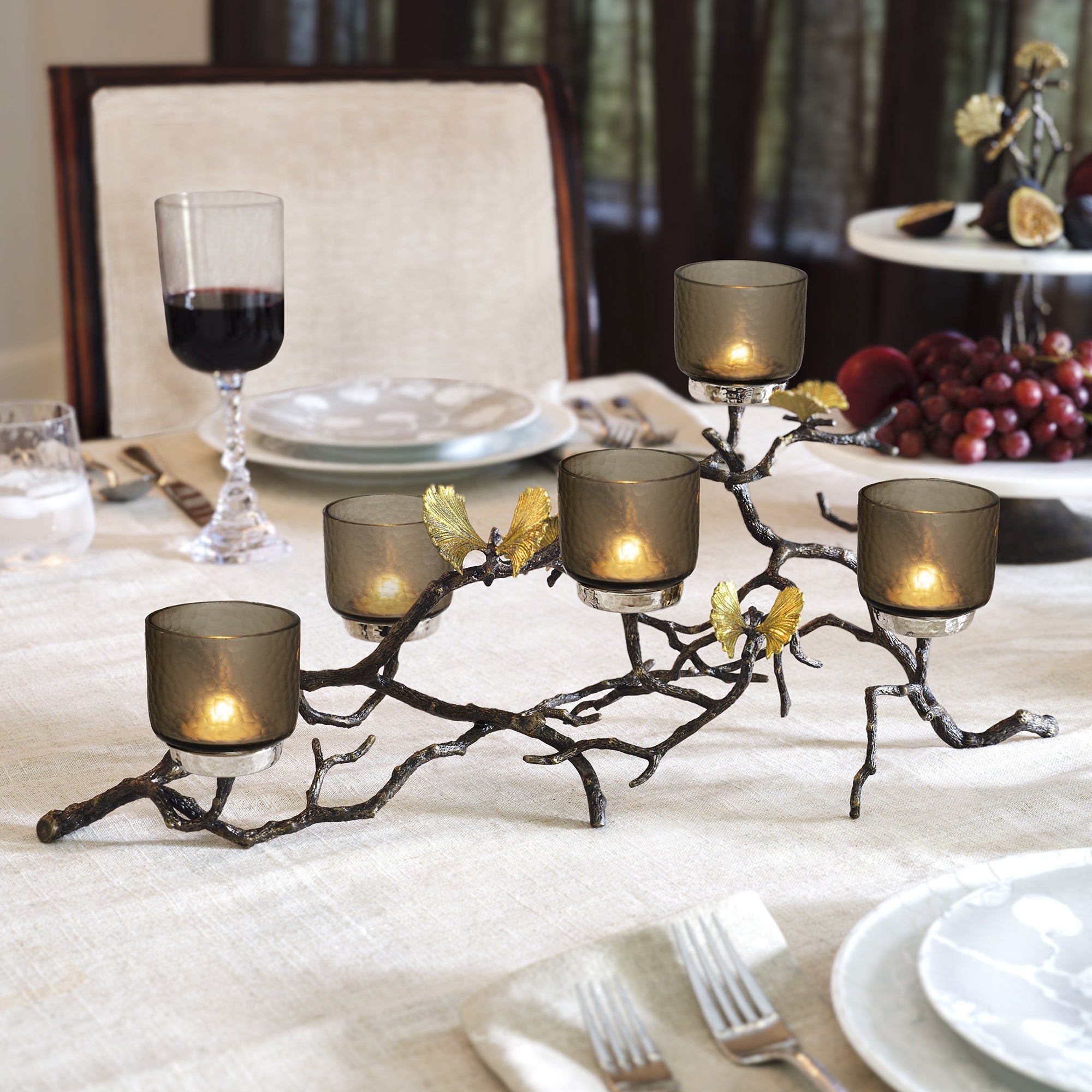 Elegant Butterfly Ginkgo Candelabra - Vintage Brass Candle Holder for Home Decor, Wedding Centerpiece & Romantic Dinner Ambience
