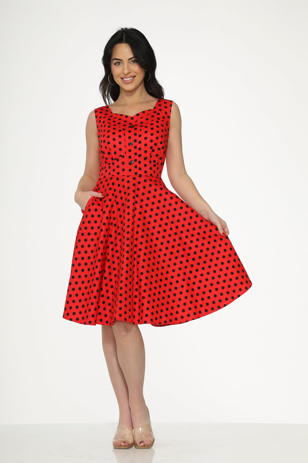 Red Black Polka Dot Swing Dress - Flowy Vintage A-Line Dress for Women | Perfect for Parties, Dances & Casual Outings