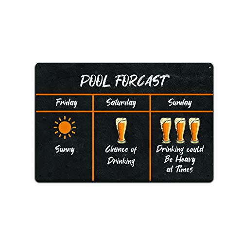 JP's Parcels Vintage Tin Sign - 12x8 Inch Metal Pool Decor with Fun Drinking Forecast Design - Perfect for Bar, Man Cave, or Outdoor Patio Wall Art