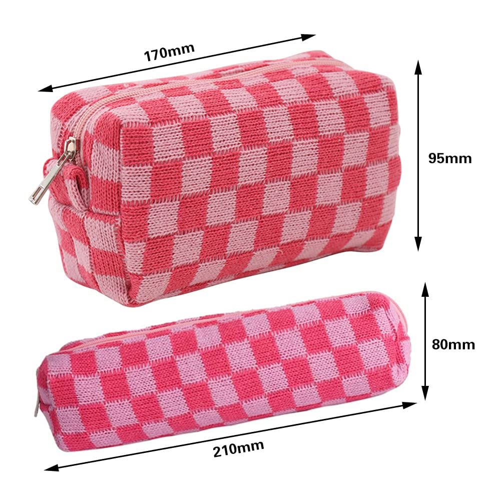2 Pack Small Makeup Bags - Checkered Cosmetic Pouch & Makeup Brush Organizer | Cute Mini Travel Toiletry Bag for Women | Perfect for Purse, Gym, Vacation & Daily Essentials Storage | Aesthetic Accessories Case
