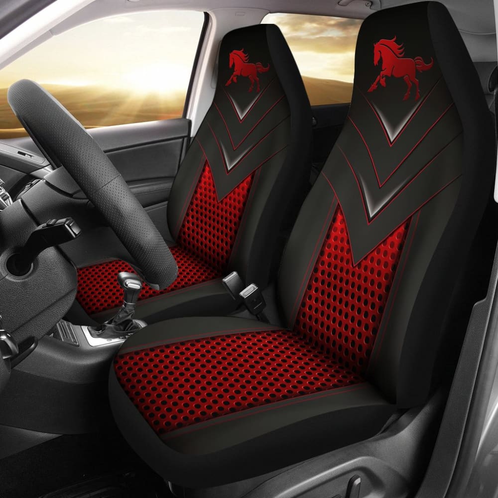 Premium Red Horse Metallic Custom Printed Car Seat Covers - Universal Fit for Cars, Trucks & SUVs - Stylish Protection for Road Trips & Daily Commutes