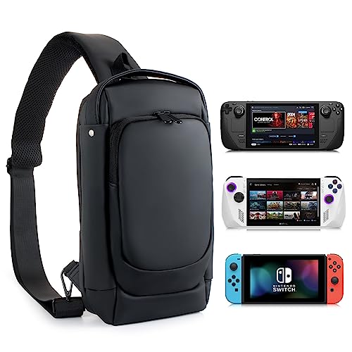 Premium Leather Travel Backpack for Steam Deck, Nintendo Switch (OLED/Lite), ASUS ROG Ally, Playstation Portal & Legion Go - Double-Layer Protective Case with Dock Storage | Perfect for Gaming On-The-Go, Commuting & Travel Accessories
