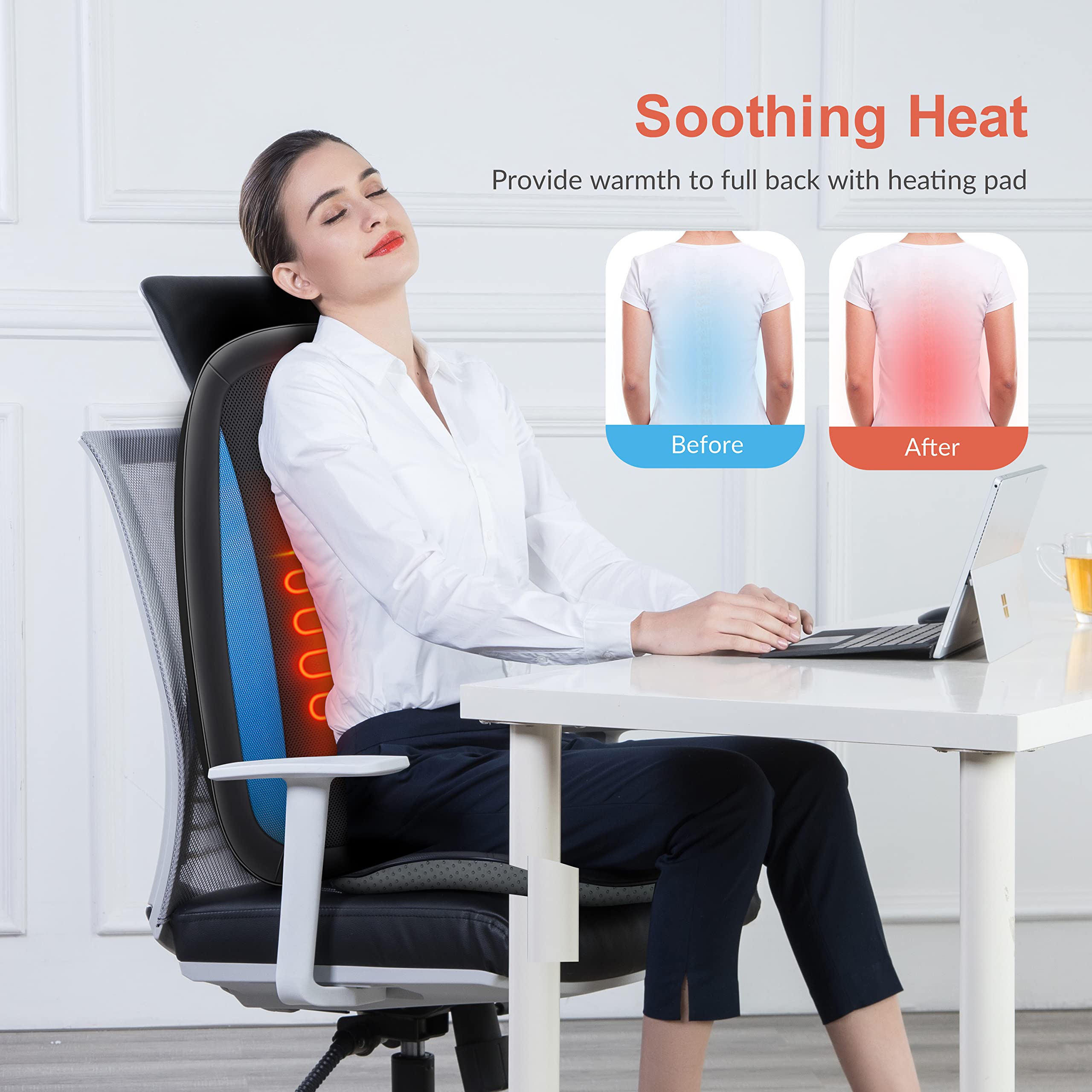 Comfier Shiatsu Back Massager with Heat - Deep Tissue Kneading Massage Seat Cushion for Full Back Pain Relief, Electric Body Massager Pad for Home, Office, Car Use - Perfect Gift for Men & Women (Valentine's Day, Birthday, Christmas) - Relax After Work, Reduce Stress & Muscle Tension