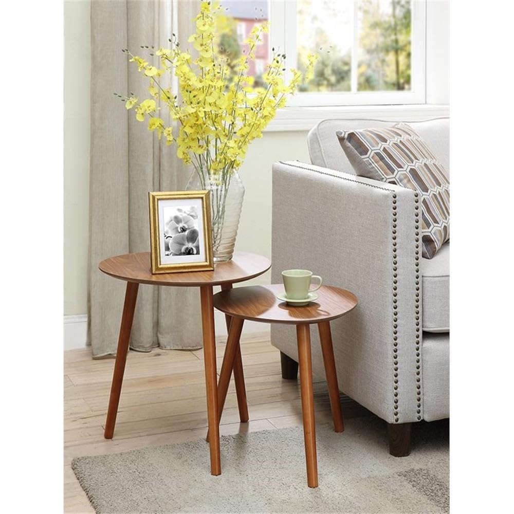 Pemberly Row Mid-Century Modern Wood Nesting End Tables - Set of 2 in Rich Piano Cherry Finish | Perfect for Living Room, Bedroom or Office Side Tables