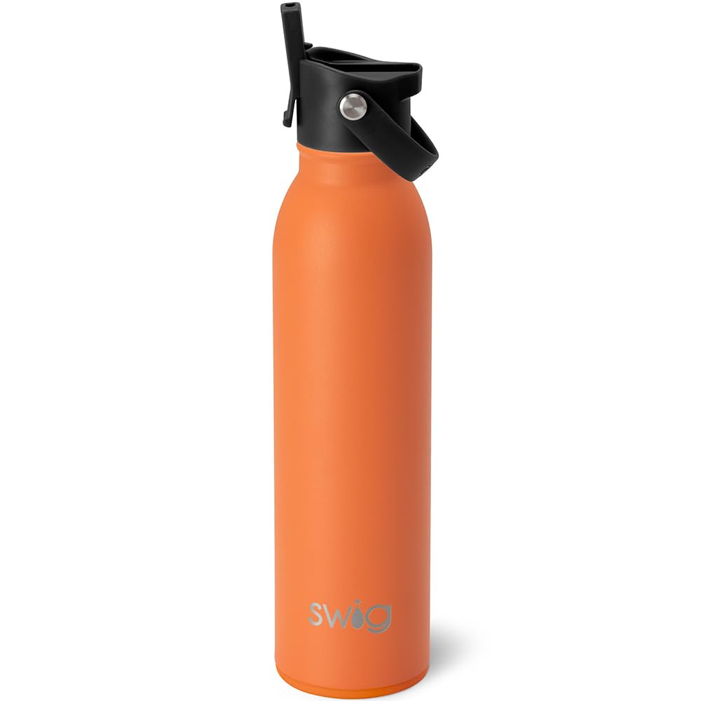 Swig Life 20oz Insulated Stainless Steel Water Bottle with Straw & Leakproof Lid - Cup Holder Friendly, BPA Free, Keeps Drinks Cold 24hrs/Hot 12hrs - Perfect for Gym, Hiking, Office & Travel (Matte Orange)