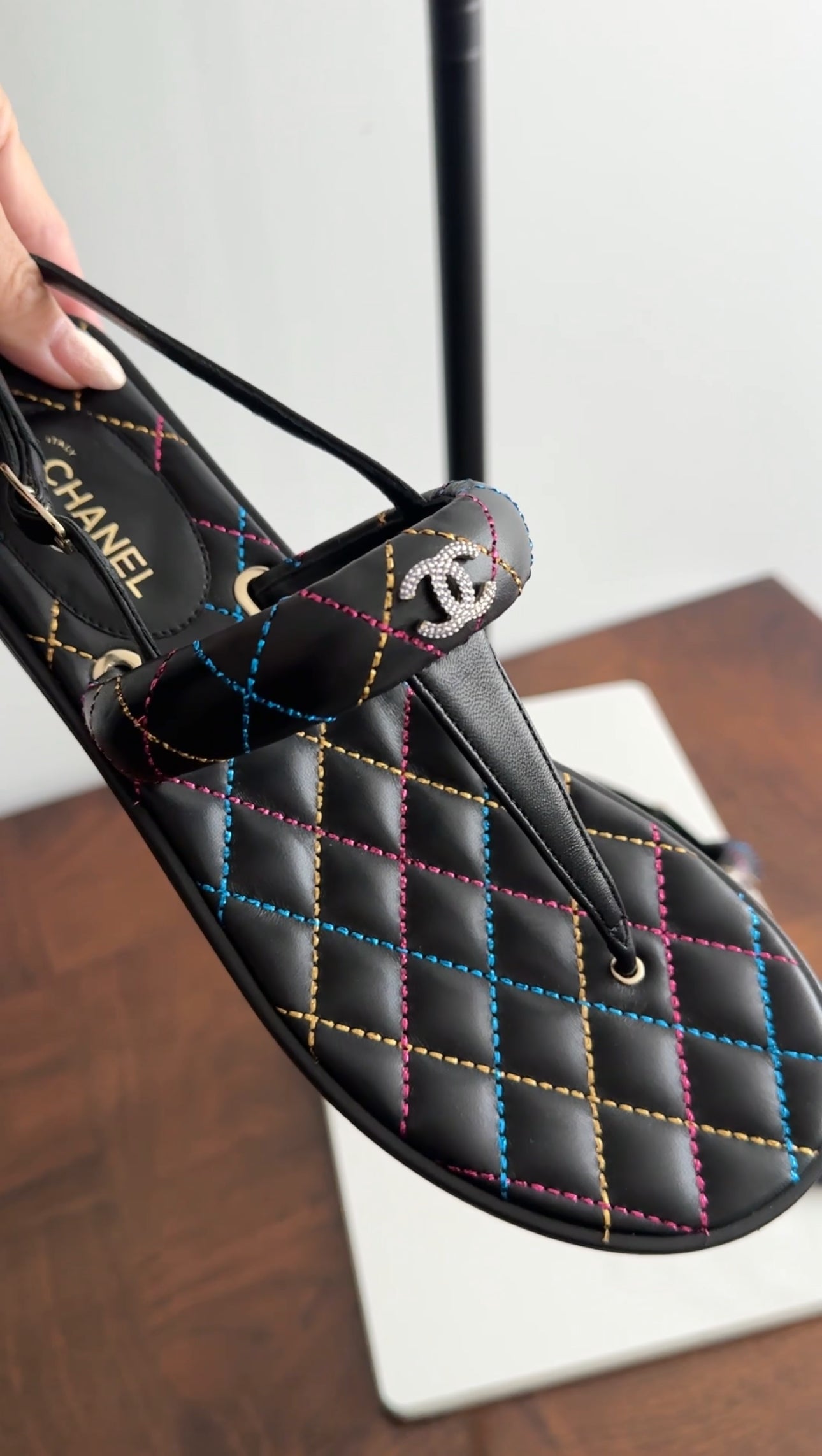 Chanel 21K Black Multi Quilted CC Logo Thong Sandals - Size 40 | Luxury Designer Flip Flops for Women, Beach Vacation & Summer Outfits