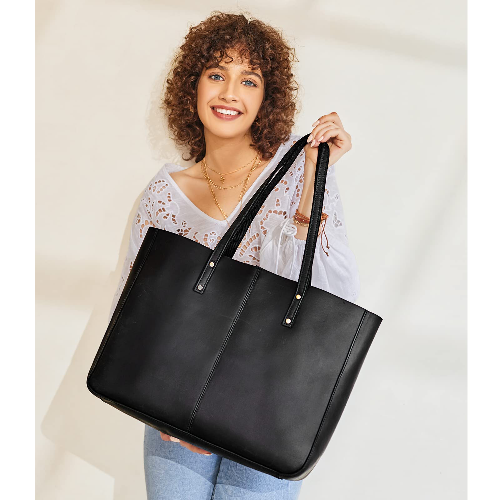 Genuine Leather Shoulder Tote Bag for Women - Large Work Purse Handbag - Perfect for Office, Travel & Everyday Use