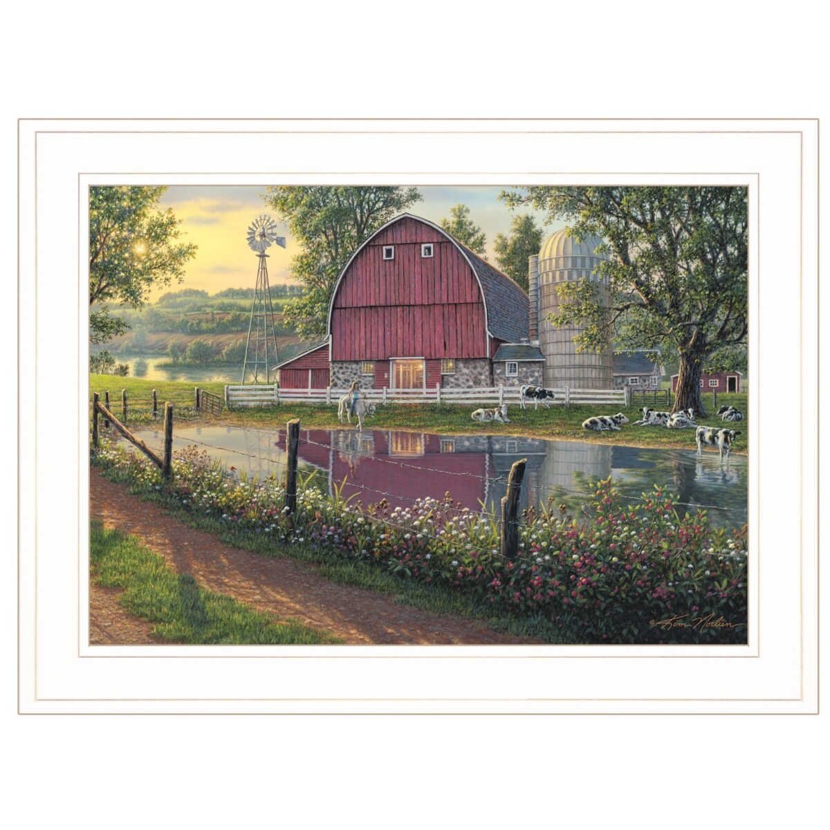 Barnyard Memories By Kim Norlien - Framed Art Print with White Frame - Ready to Hang - Perfect for Farmhouse Decor & Country Style Living Rooms