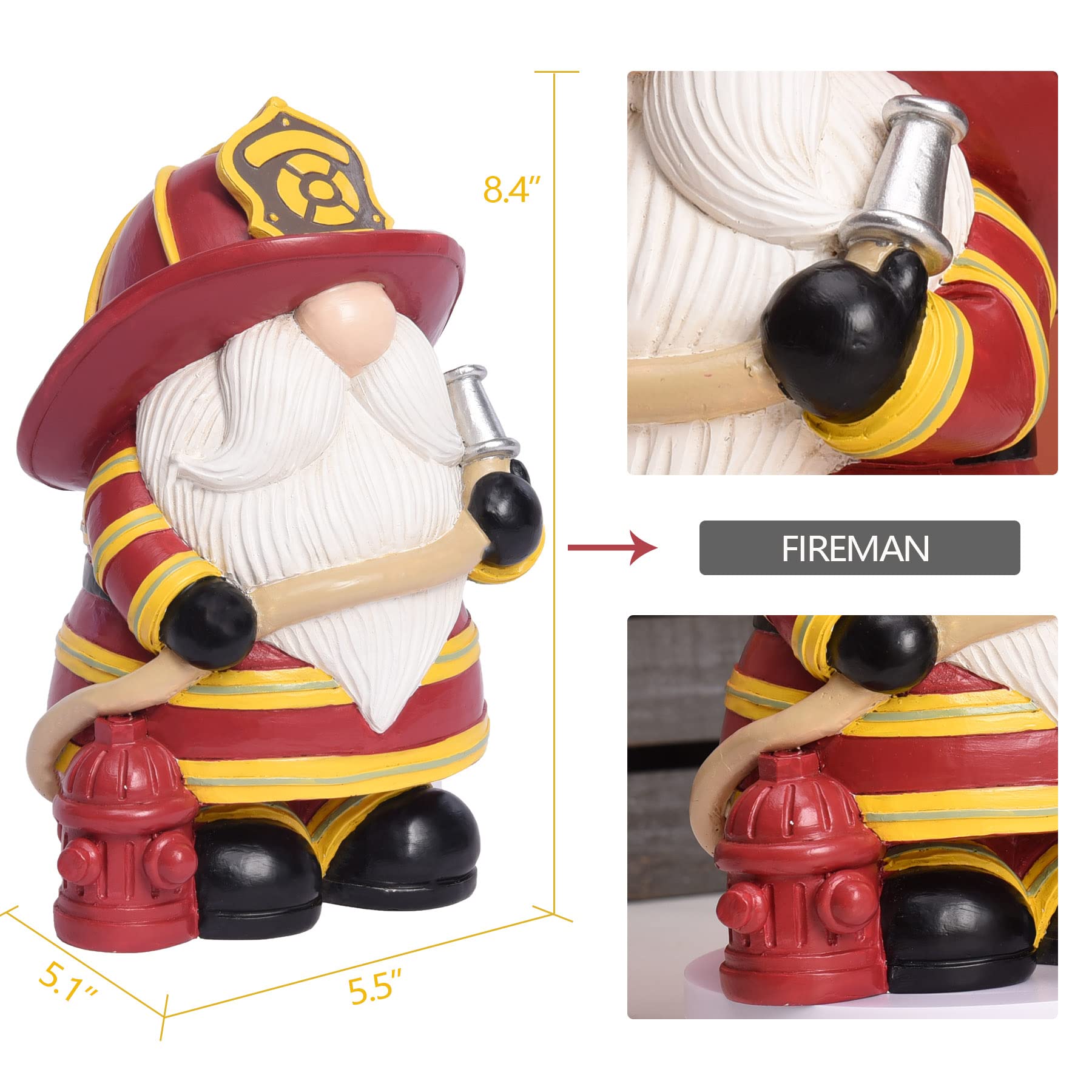 Pointnio Firefighter Gnomes - Patriotic Home Decor for Fireman Gifts, Living Room Shelf Decorations & Collectible Figurines (Red) - Perfect for Firefighter Appreciation, Christmas Gifts & Patriotic Home Decor