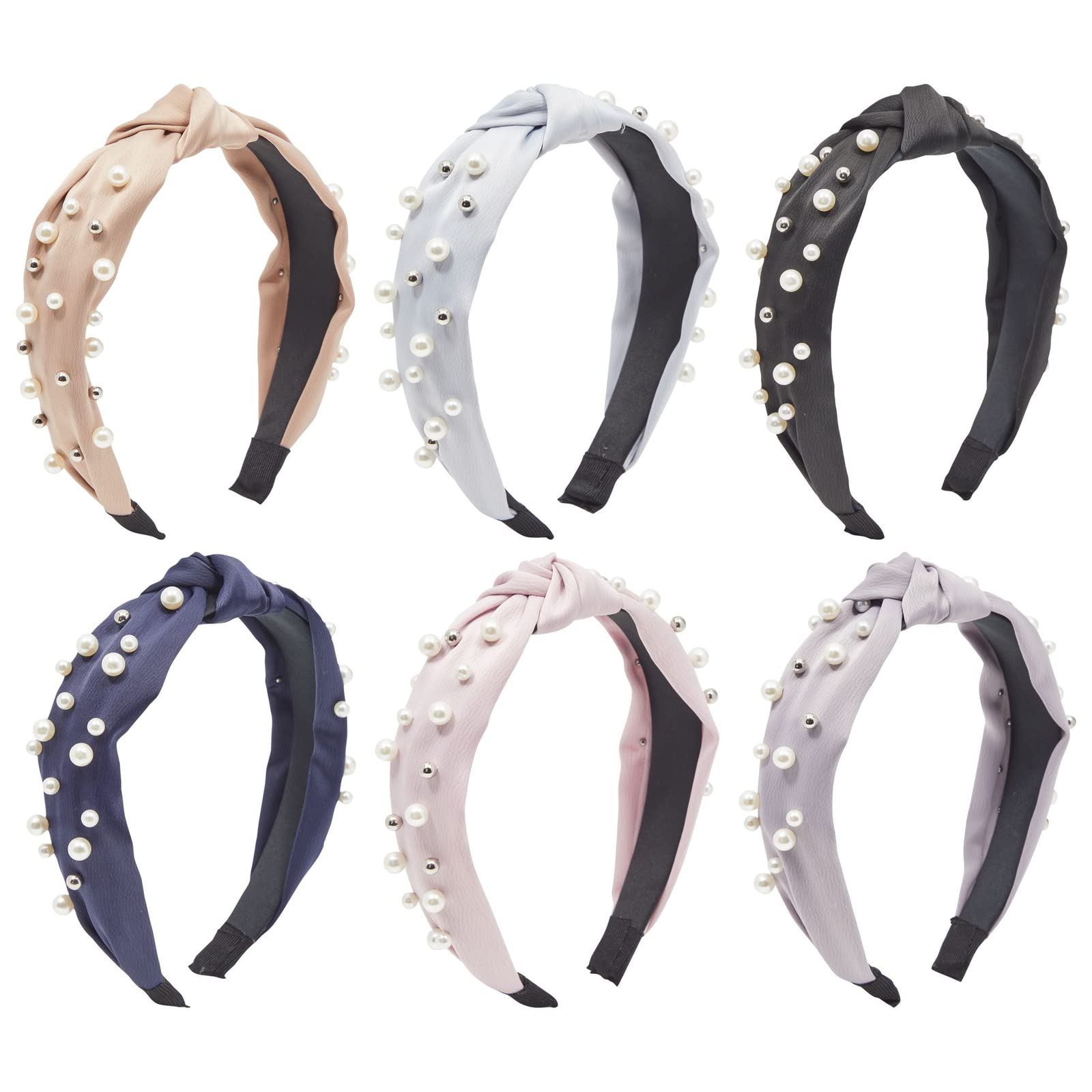 Elegant Pearl Knot Headbands for Women & Girls - Stylish Fashion Hair Accessories with Pearls (6 Pack, 6 Colors) - Perfect for Weddings, Parties & Everyday Wear
