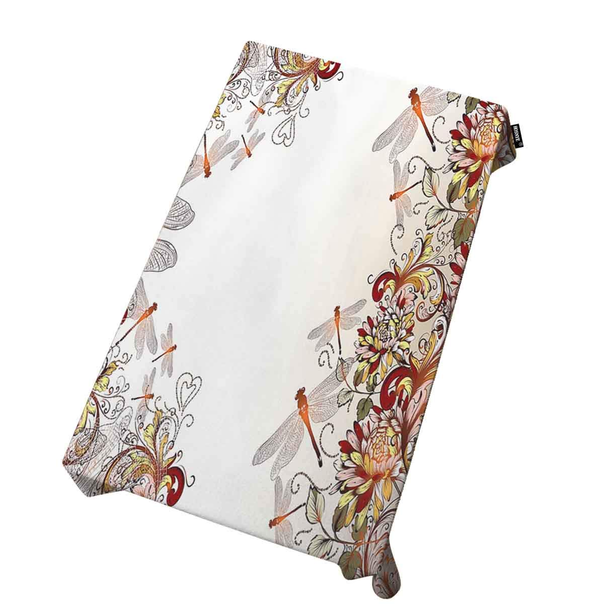 Premium Dragonfly Floral Tablecloth 60x90 Inch - Elegant Rectangle Table Cover with Vibrant Design for Kitchen, Dining Room, Indoor/Outdoor Buffet Decor - Perfect for Parties, Weddings & Outdoor Gatherings