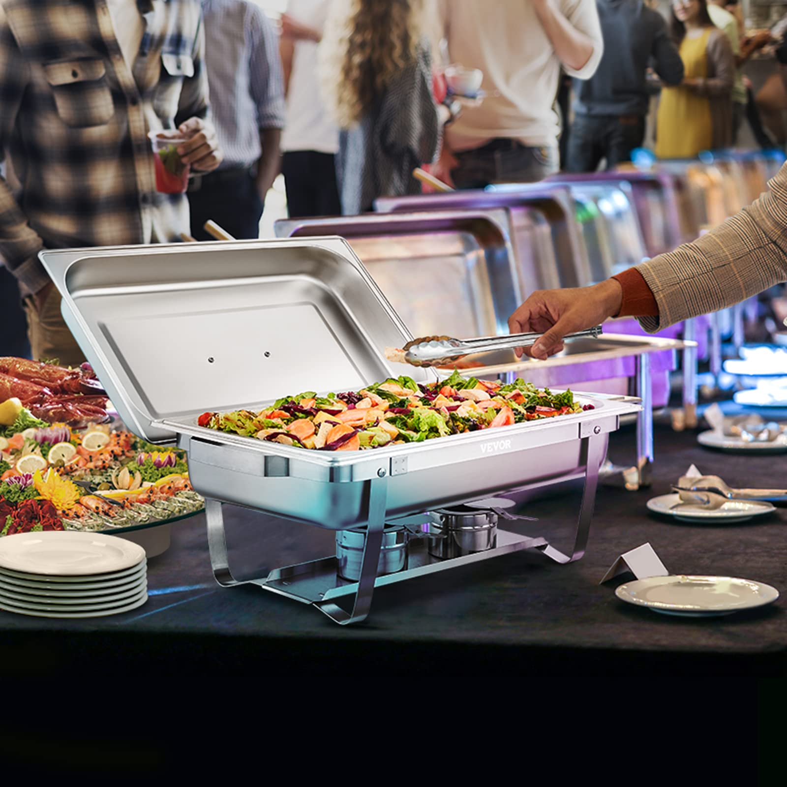 Stainless Steel 8 Qt Chafing Dish Buffet Set (2 Pack) - Includes 2 Full & 4 Half Size Pans, Rectangle Catering Warmer with Lid, Water Pan, Folding Stand, Fuel Tray & Holder Clip - Perfect for Buffets, Catering Events & Party Food Serving