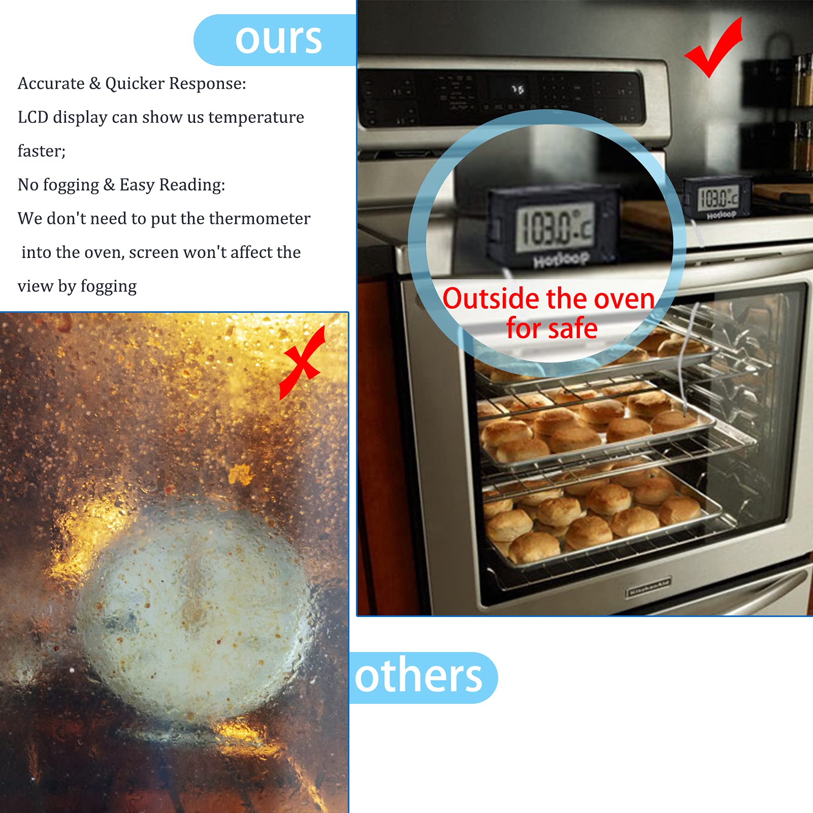 Digital Oven Thermometer with LCD Display - Heat Resistant up to 572°F/300°C - Perfect for Baking, Grilling, and Cooking - Kitchen Essential for Home Chefs