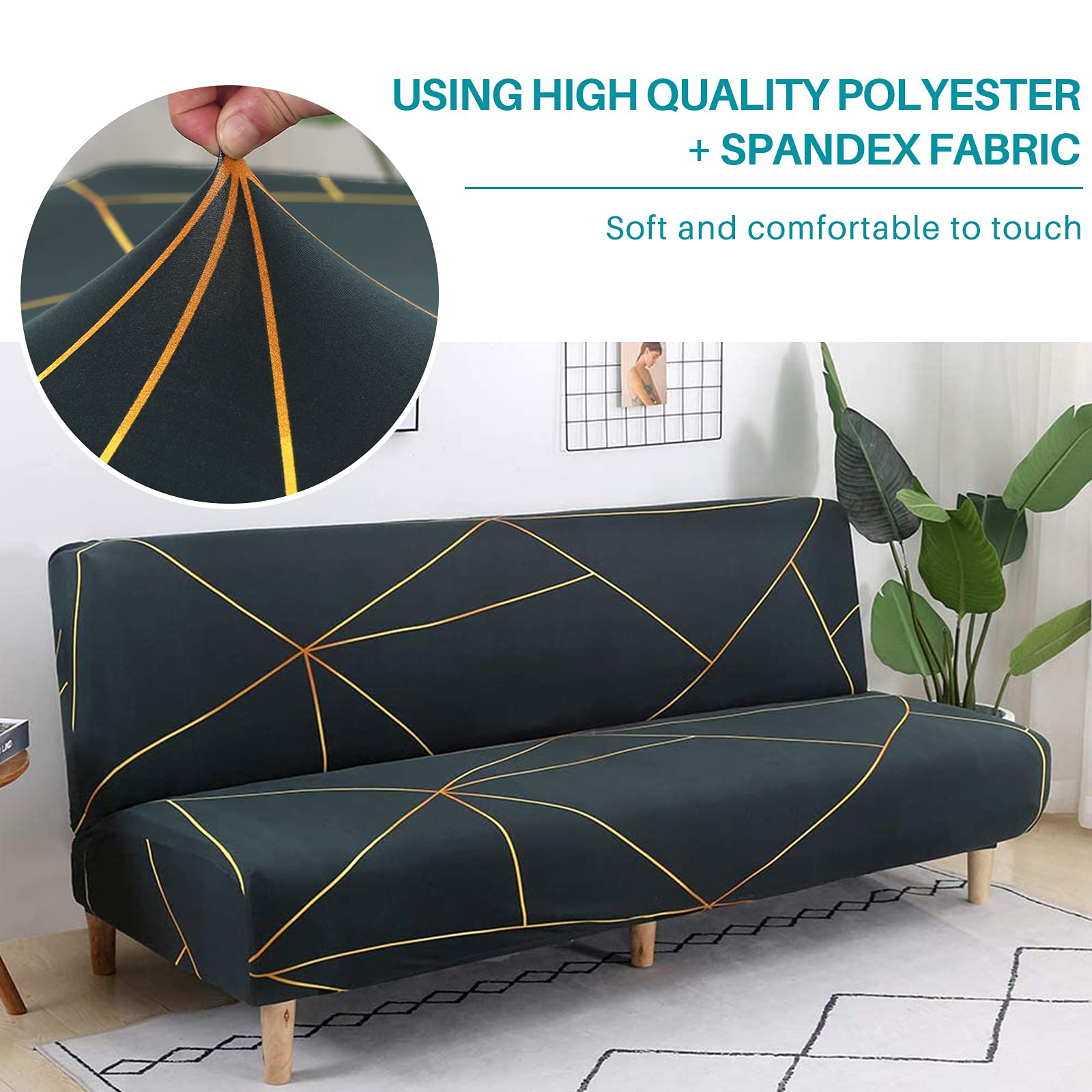 Beacon Pet Stretch Sofa Slipcover - Armless Futon Cover with Printed Design, Fitted Furniture Protector - Elastic Polyester Spandex, Washable Armless Sofa Cover for Folding Couch - Perfect for Pet Owners, Living Room Protection & Home Decor Upgrade