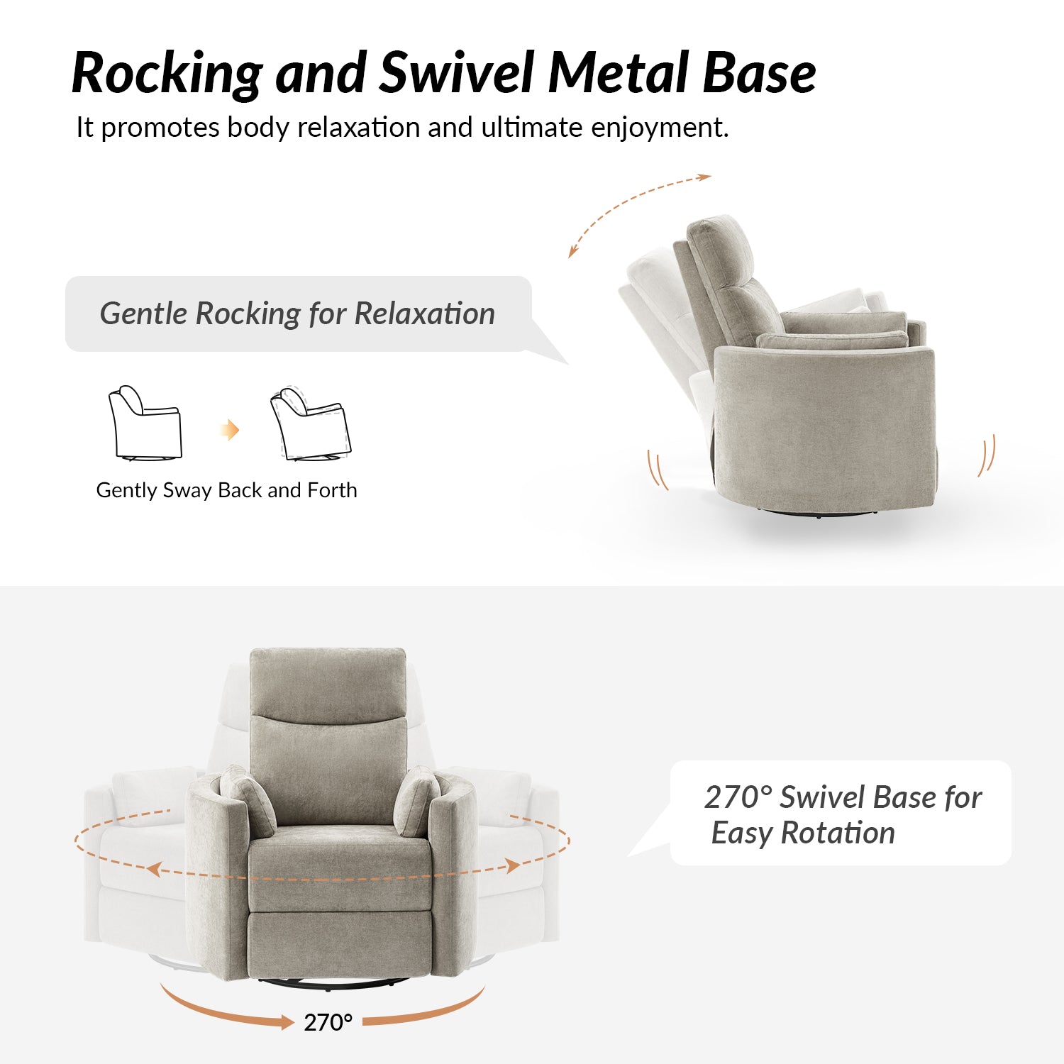 Monica Swivel Rocker Power Recliner Chair with Adjustable Headrest & Lumbar Support - Optional Removable Pillows - Perfect for Living Room, Home Theater & Relaxation
