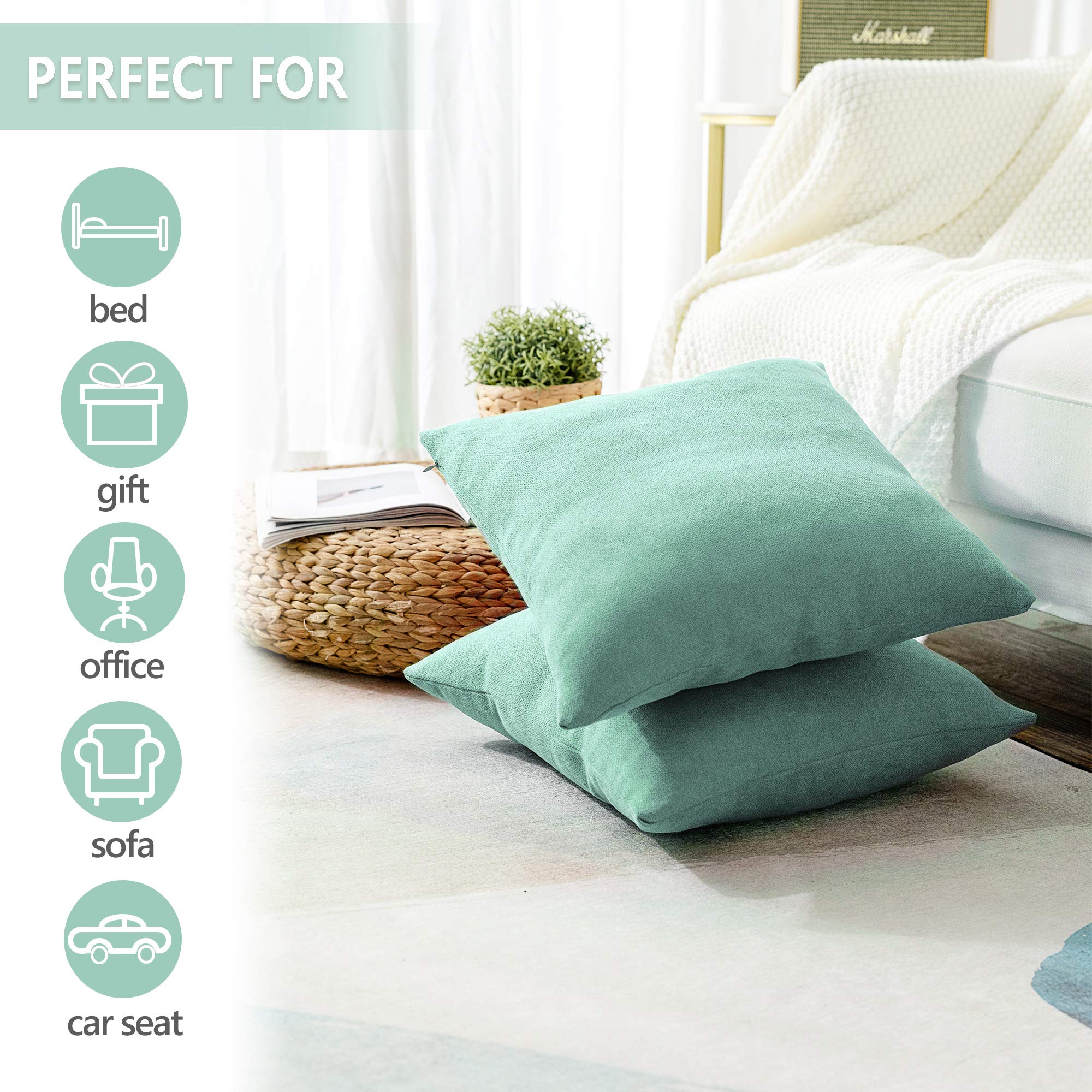 Stellhome 2 Pack Chenille Square Throw Pillow Covers 20x20 Inch (50cm) - Soft Aqua Decorative Cushion Covers for Bed, Couch, Sofa & Bench - Perfect for Living Room, Bedroom & Home Decor