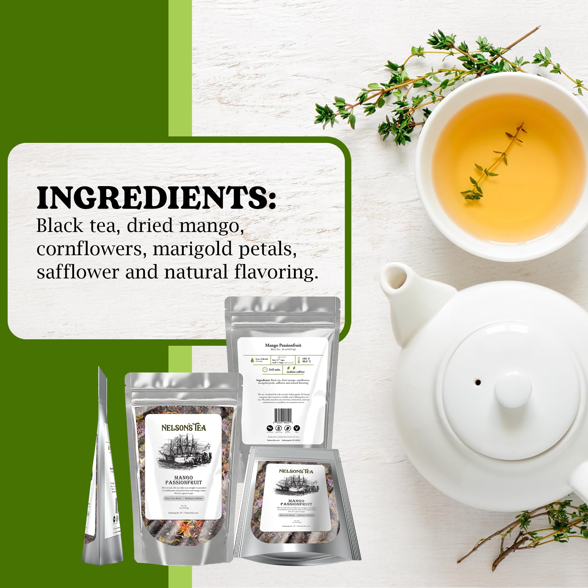 Nelson's Premium Mango Passionfruit Black Loose Leaf Tea - 4oz | Exotic Blend with Dried Mango, Cornflowers & Marigold Petals | Rich Flavor for Iced Tea, Afternoon Relaxation & Gift Giving