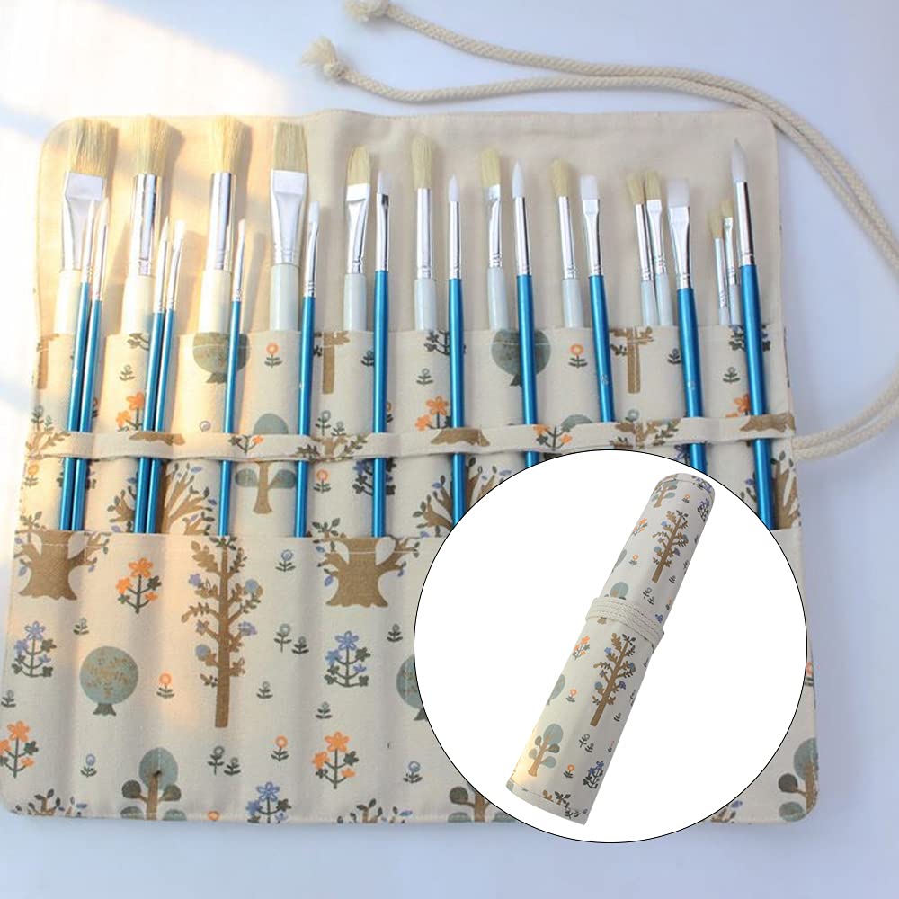 20 Holes Artist Paint Brush Holder Roll-Up Canvas Brush Organizer - Large Capacity Pouch for Paint Brushes, Colored Pencils & Art Supplies - Perfect for Watercolor, Acrylic Painting & Art Classes
