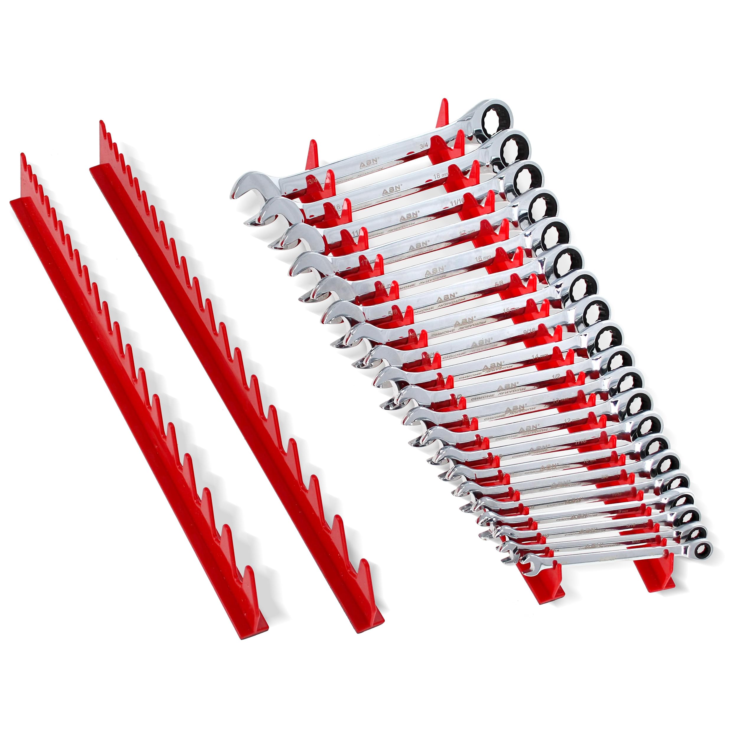 ABN Magnetic Wrench Organizer Set - 4-Piece Tool Box Drawer Tray & Wrench Rack | Heavy Duty Magnetic Tool Organizer for Garage, Workshop & DIY Projects | Toolbox Accessories for Mechanics & Handymen