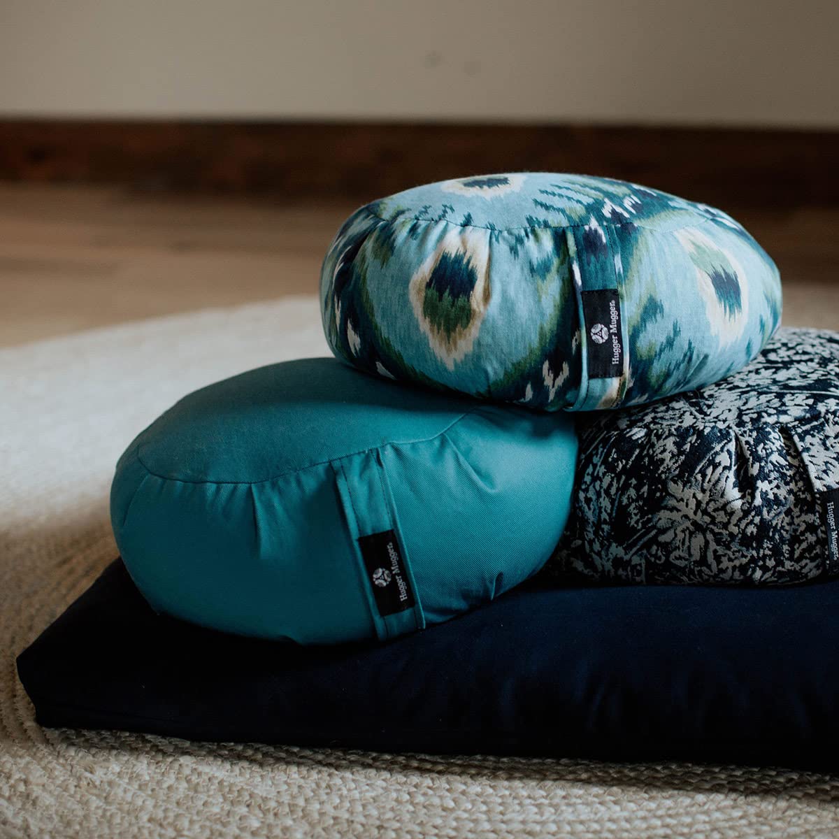 Hugger Mugger Zabuton Meditation Cushion with Harness - Olive Green for Yoga, Zen Practice & Home Relaxation