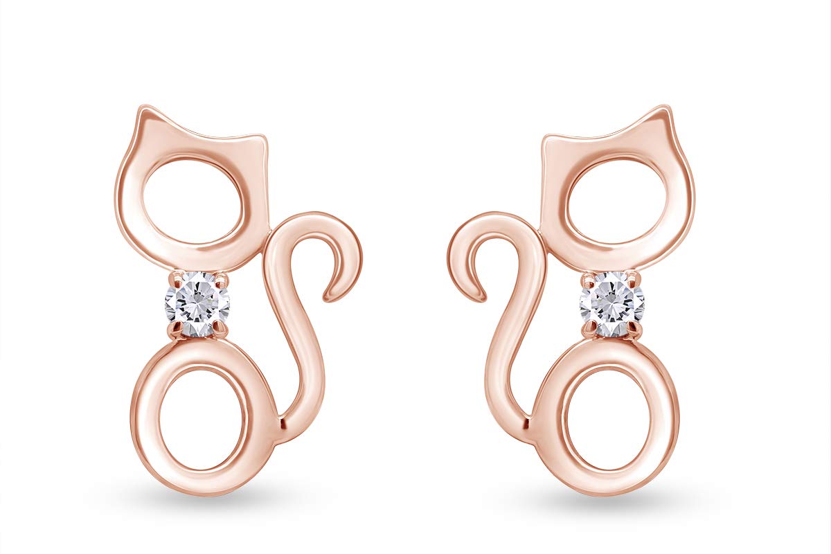 14k Gold Over Sterling Silver Round Cut Simulated Birthstone Kitty Cat Stud Earrings for Women | Push Back Closure | Perfect Gift for Cat Lovers, Birthday & Everyday Wear