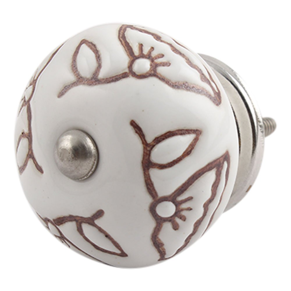 4-Piece Floral Ceramic Brown Drawer Knobs - Premium Decorative Cabinet Pulls for Kitchen, Dresser & Furniture (Vintage Indian Style Home Decor)