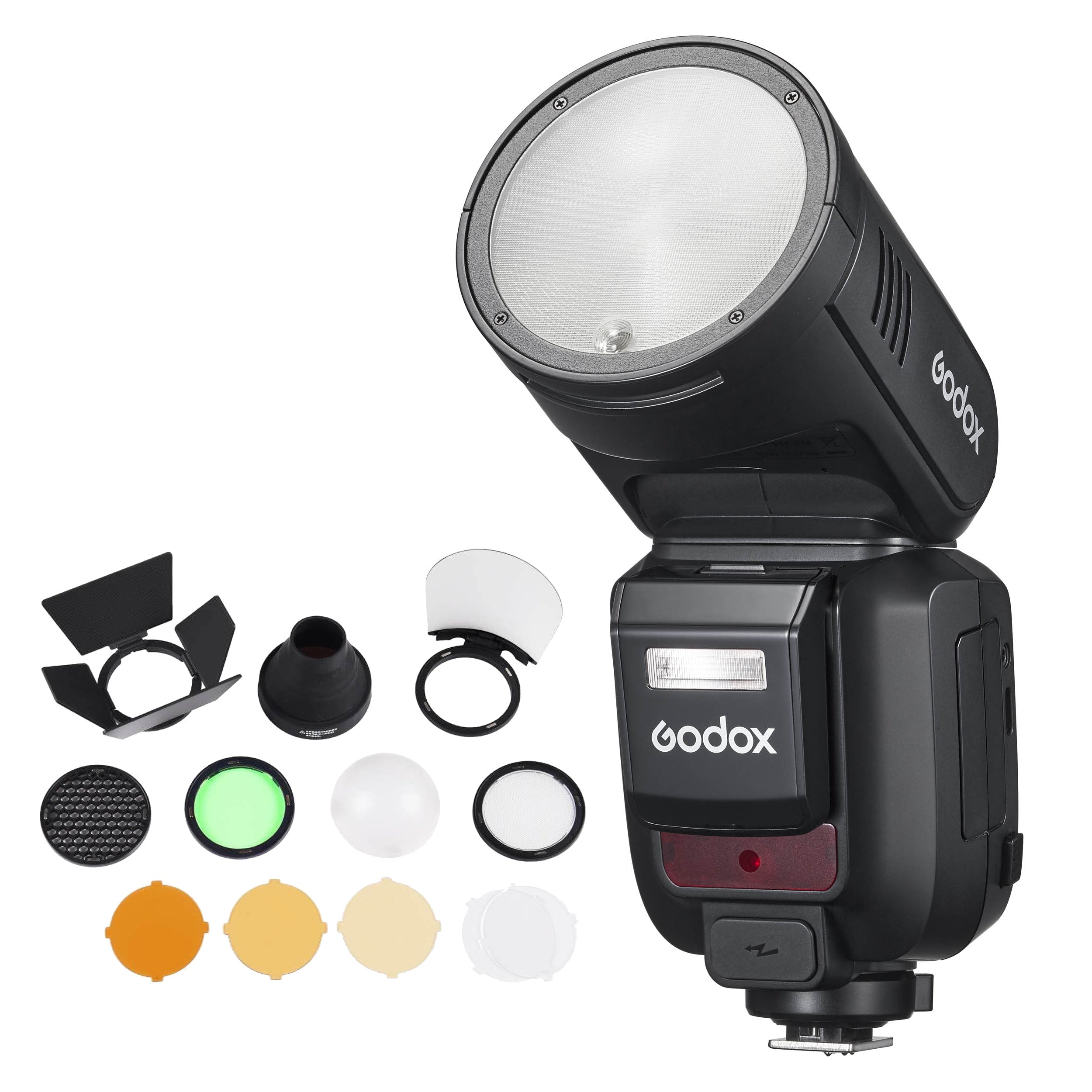 Godox V100 High Power On-Camera Flash Speedlite with AK-R1 Accessory Kit - Professional Photography Lighting for Portraits, Events & Studio Shoots