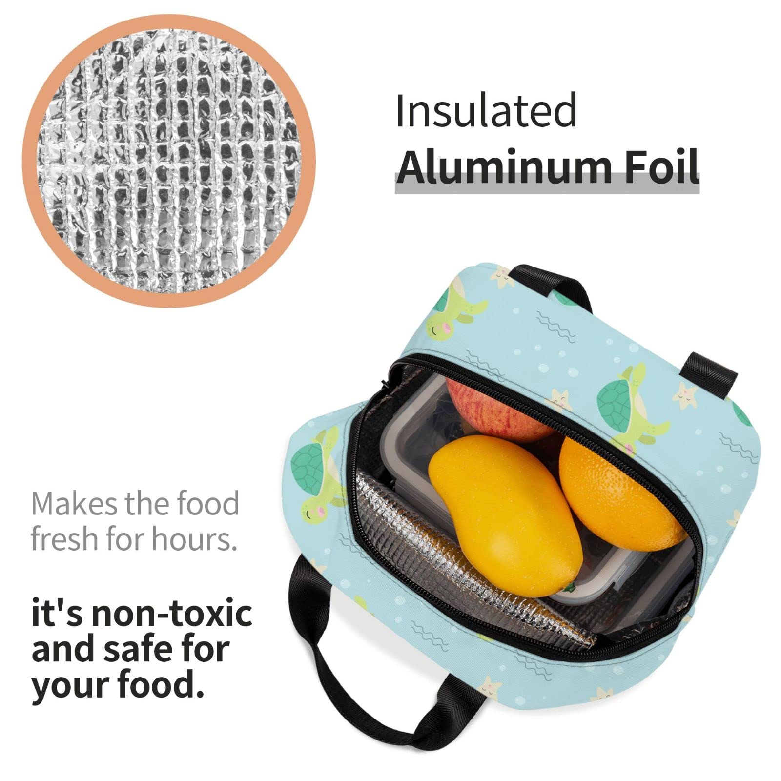 Insulated Lunch Box with Cute Turtle & Starfish Design - Reusable, Leak-Proof Meal Bag for Work, School, Travel & Picnic | Portable Food Container for Men & Women | BPA-Free & Easy to Clean