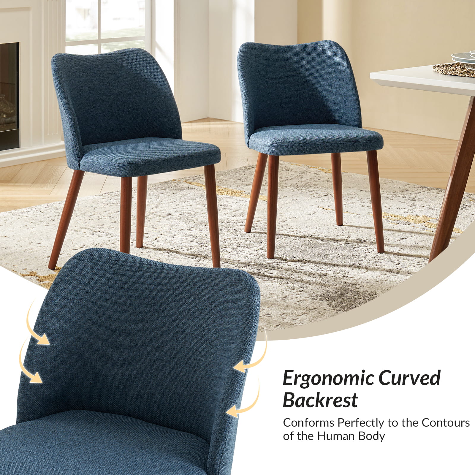 Mid Century Modern Upholstered Dining Chairs - Diana Collection | Stylish Upholstered Side Chairs for Kitchen, Dining Room & Office | Comfortable & Elegant Seating Solution