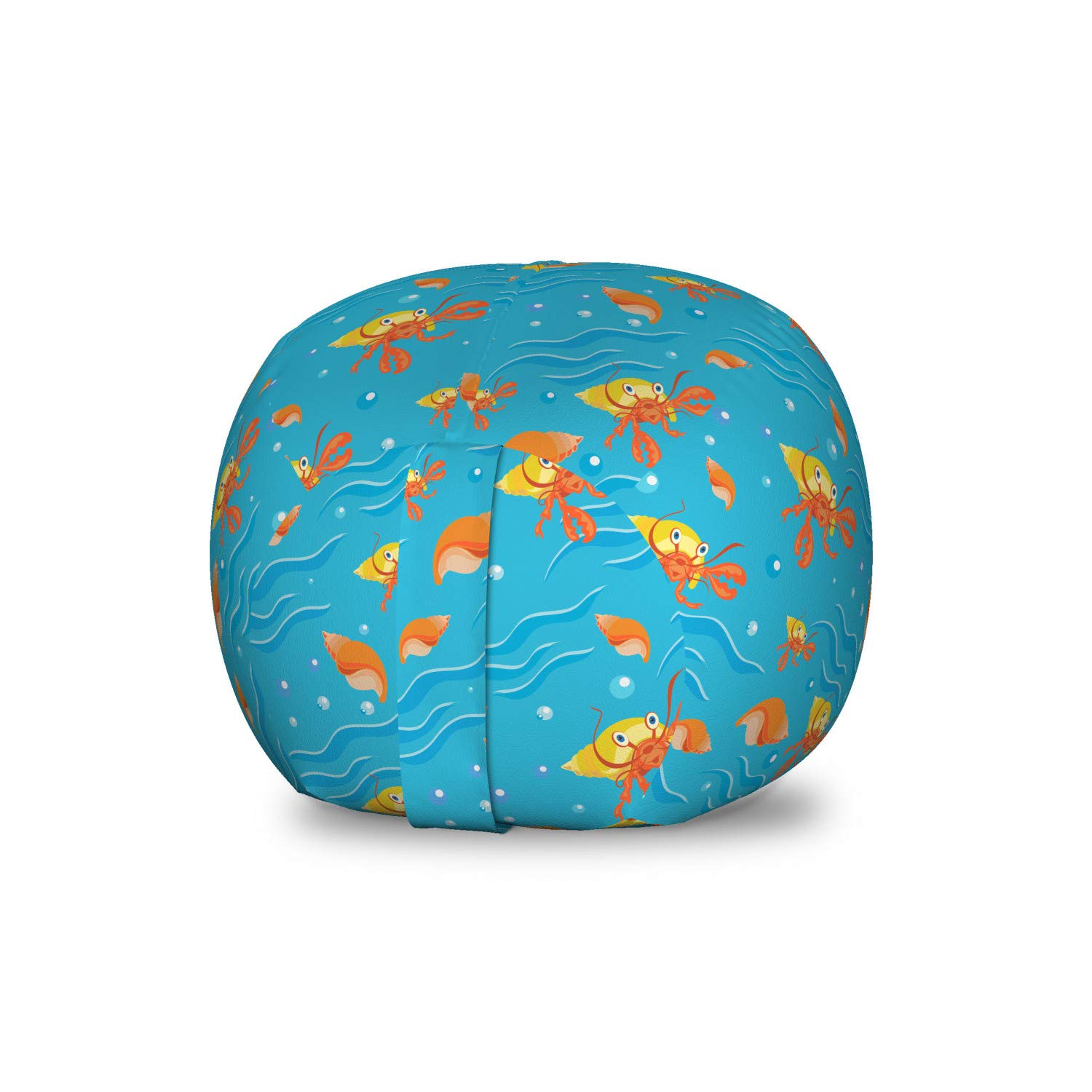 Ambesonne Hermit Crab Storage Toy Bag Chair - Sea Animals Theme with Seashells & Bubbles - Washable Stuffed Animal Organizer - Small Size Deep Sky Blue - Perfect for Kids' Room, Beach Themed Decor & Pet Toy Storage