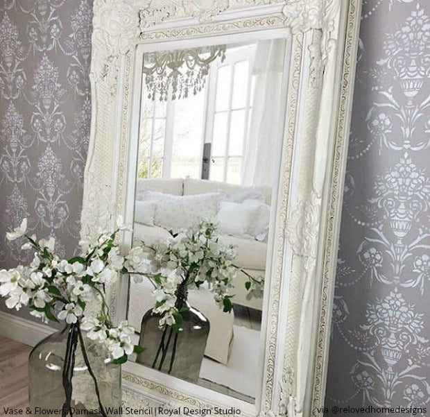 Vase & Pearls Allover Wall Stencil - DIY Home Decor Painting Template for Living Room, Bedroom, Nursery - Reusable Wall Art Design for Creative Interior Projects