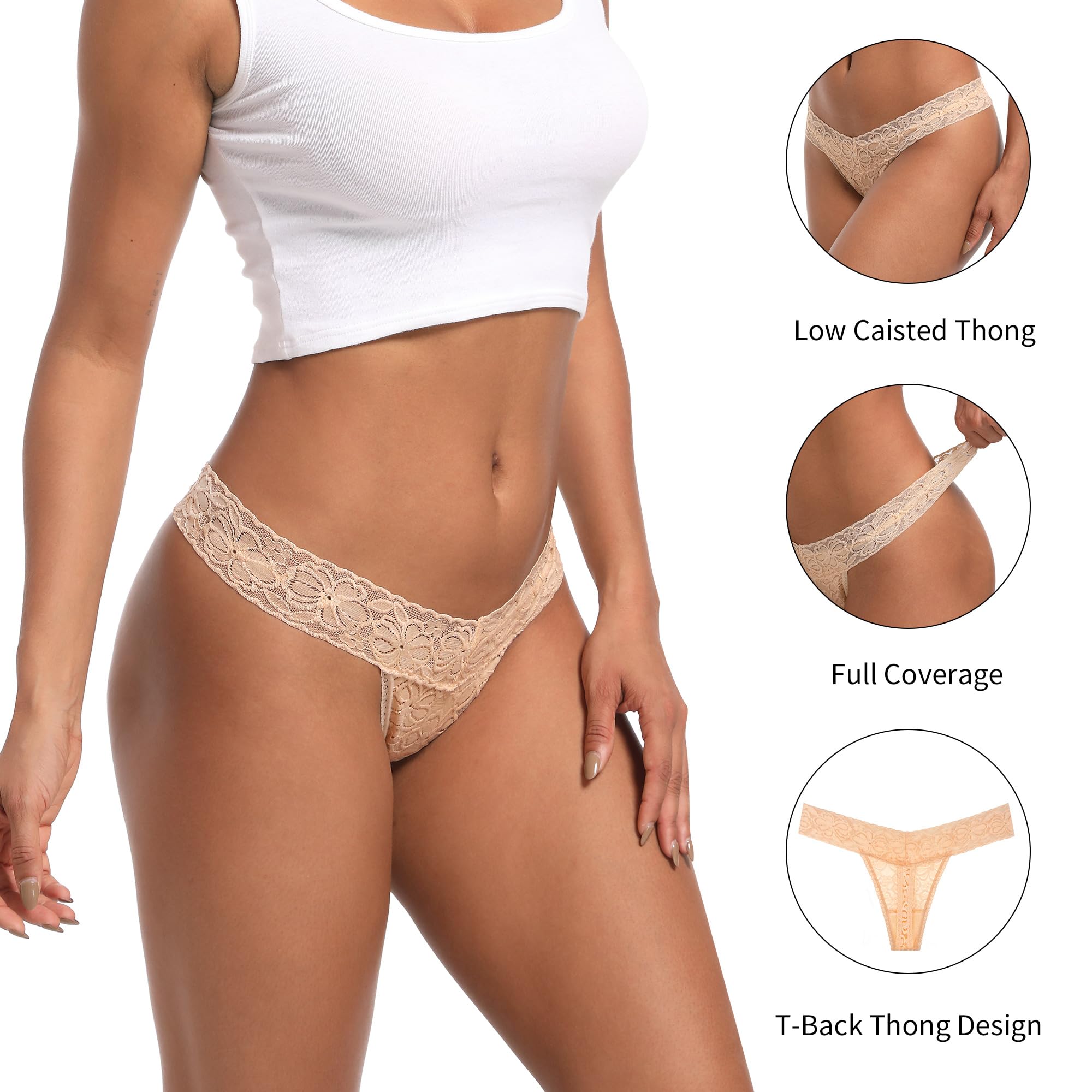 10 Pack Seamless Lace Thongs for Women Plus Size - Breathable Low Rise T-Back Cotton Underwear No Show Panties - Perfect for Everyday Wear, Workout & Special Occasions