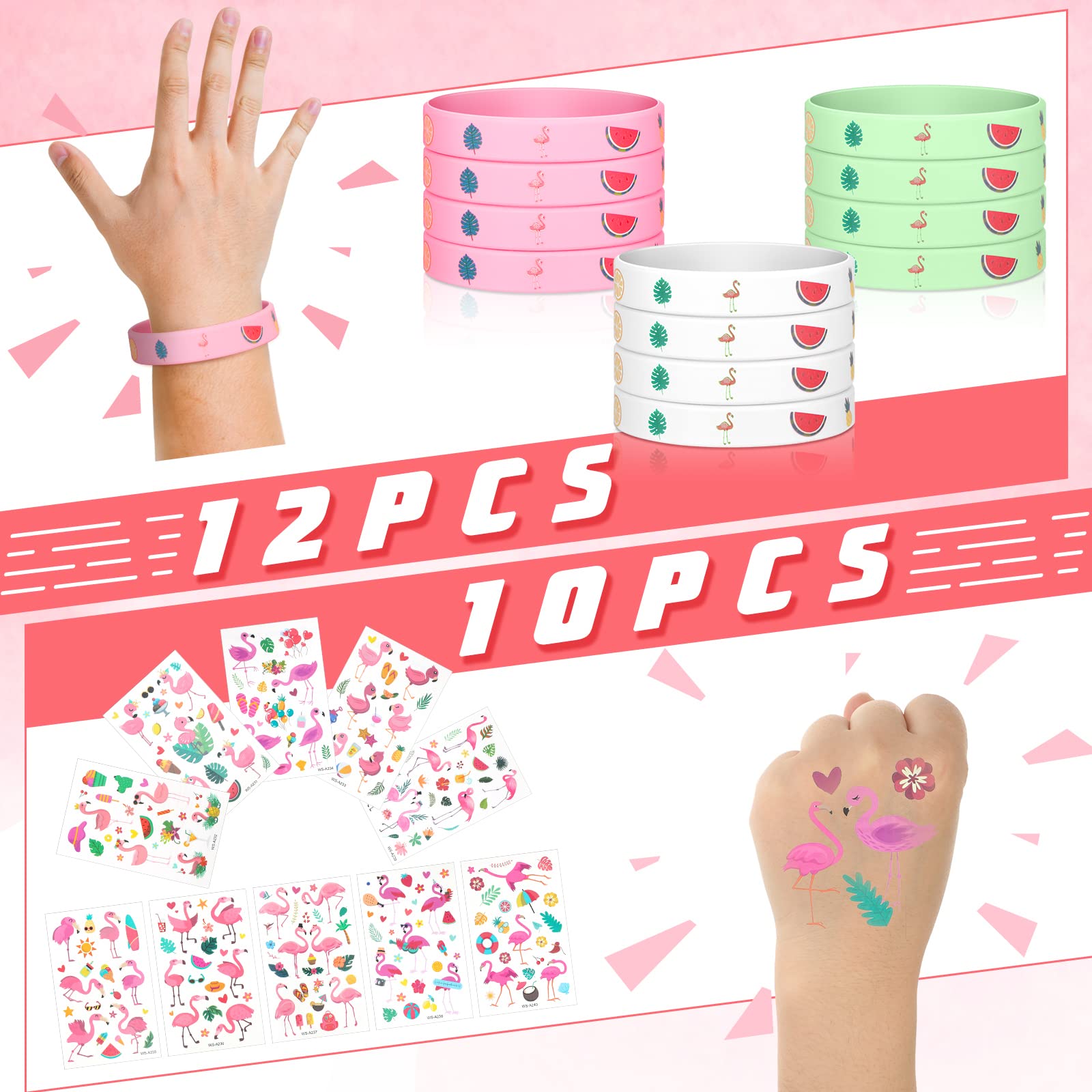 52-Pack Flamingo Party Favors Set - Candy Bags, Seal Stickers, Pineapple Keychains, Temporary Tattoos & Silicone Wristbands - Tropical Themed Birthday Party Supplies for Pool Parties, Baby Showers & Summer Events