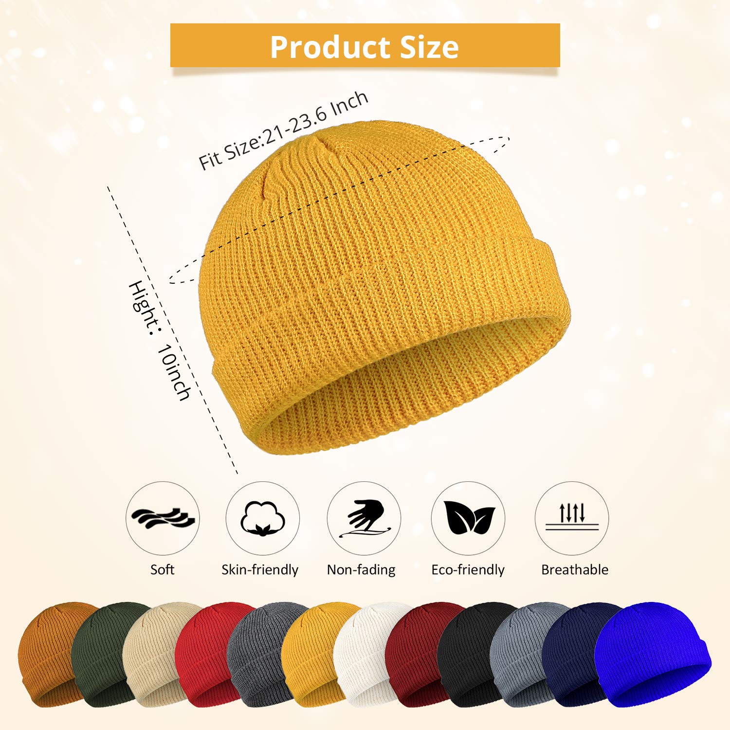 Geyoga 12 Pack Unisex Knit Beanie Hats - Roll-Up Edge Skull Cap for Men & Women - Warm Winter Fisherman Hat for Outdoor Activities, Hiking, and Casual Wear