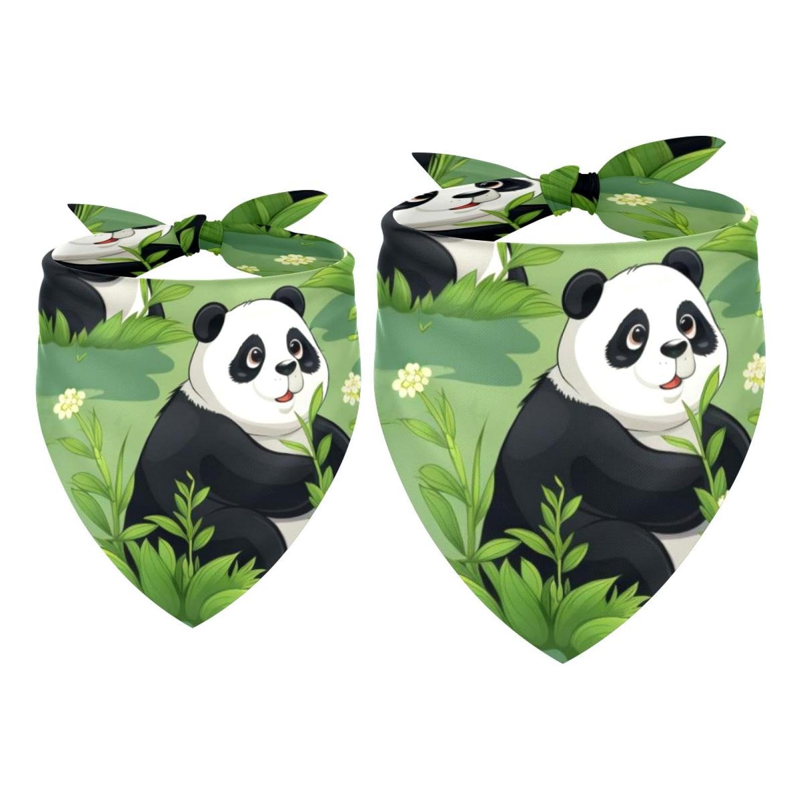 Panda & Flower Print Dog Bandanas - 2-Piece Set for Small, Medium & Large Dogs & Cats - Cute Pet Accessories for Daily Walks, Photo Shoots & Special Occasions