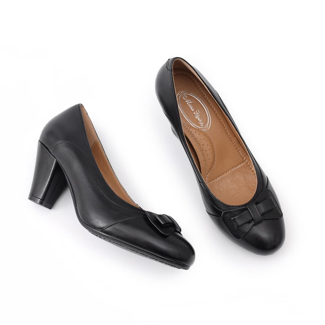 Elegant Handmade Leather Chunky Heel Pumps for Women - Slip On Comfortable Work Shoes | Perfect for Office, Business Meetings & Formal Events