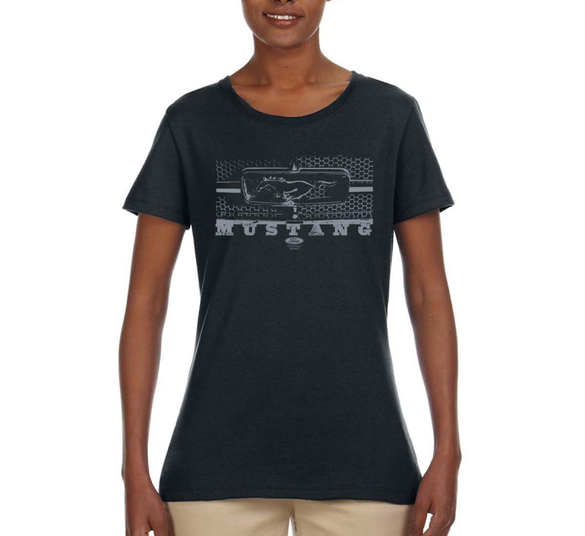Vintage Ford Mustang Silver Honeycomb Grill Distressed Graphic T-Shirt for Women - Classic Car Lover Tee for Casual Wear, Car Shows & Road Trips