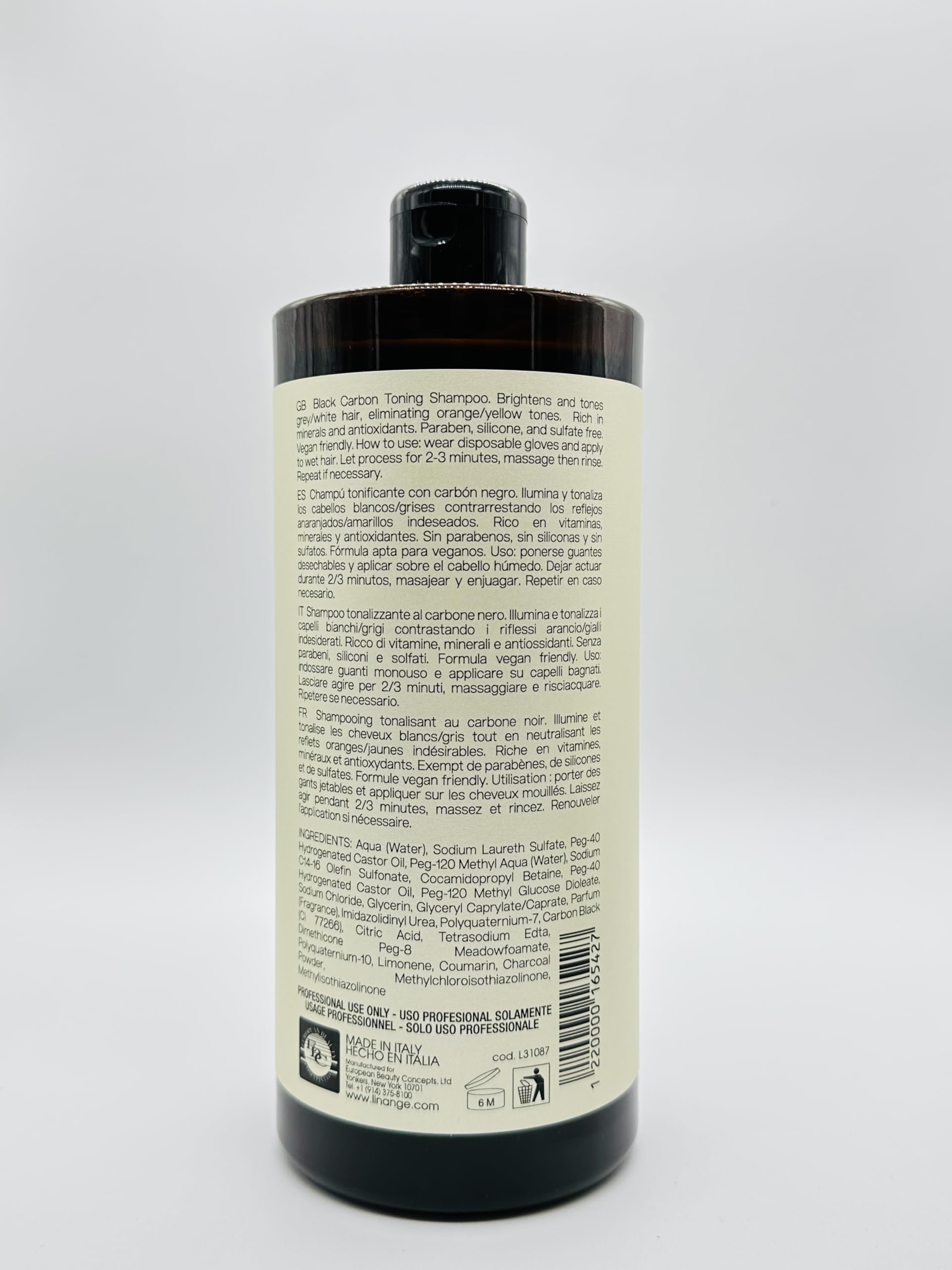 Linange Black Carbon Volcano Shampoo with Activated Charcoal & Deep Cleansing Mask - 1000ml/33.8 Fl oz for Detoxifying & Volumizing Hair - Perfect for Oily Scalp & Color-Treated Hair Care