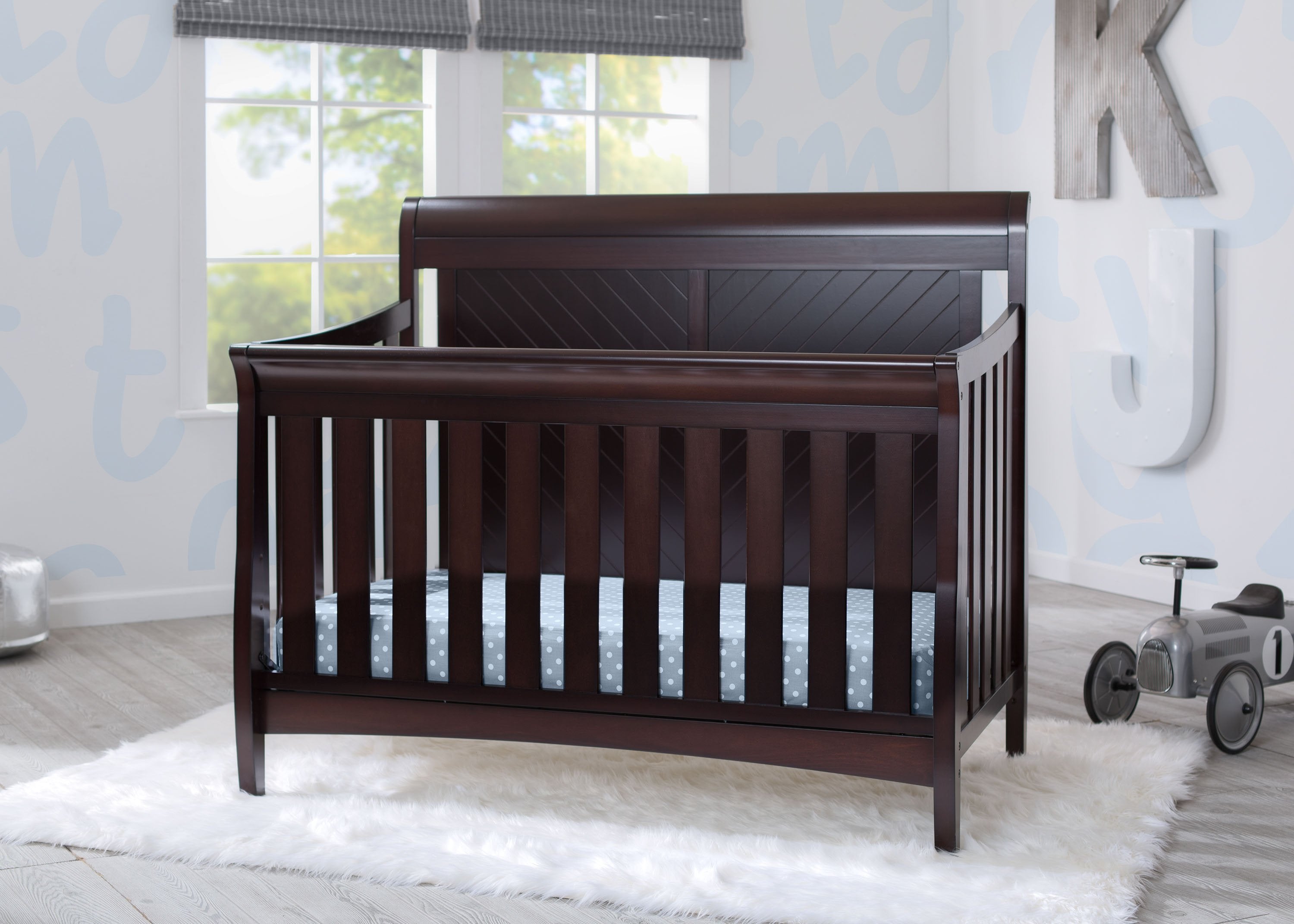 Bennington Elite Sleigh 4-in-1 Convertible Baby Crib - White Nursery Furniture for Newborn to Toddler | Perfect for Modern Nursery, Bedroom & Daycare