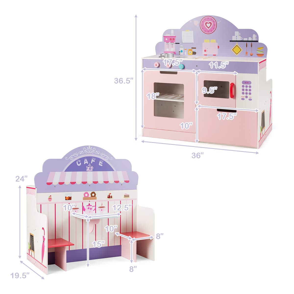 Costzon 2-in-1 Kids Play Kitchen & Wooden Pretend Cafe Set with Stove, Oven, Microwave & Storage - Interactive Cooking Toy for Toddlers & Preschoolers - Perfect for Role Play, Birthday Gifts & Indoor Pretend Play (Pink)